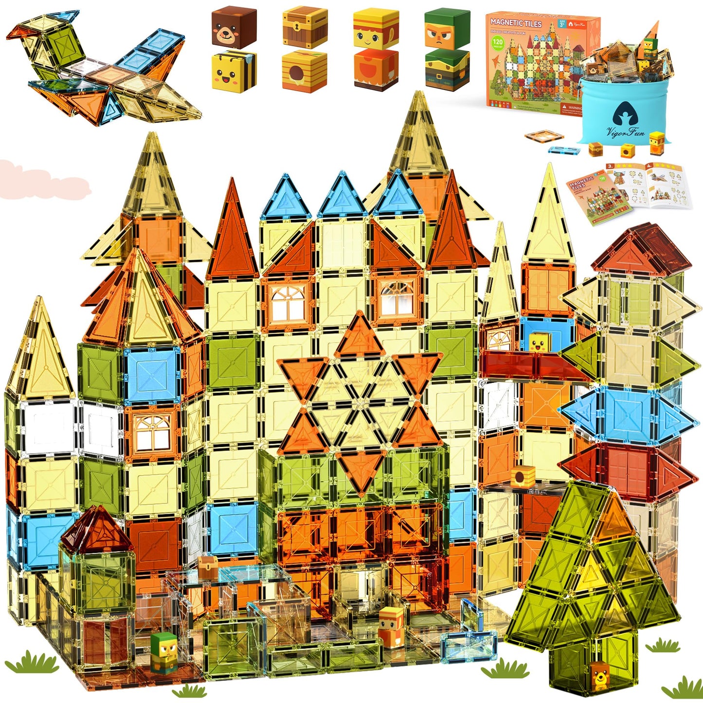 VigorFun Magnetic Tiles Set – 120-Piece STEM Building Toys for Kids 3-8 | Safe, Compatible, Gift-Ready