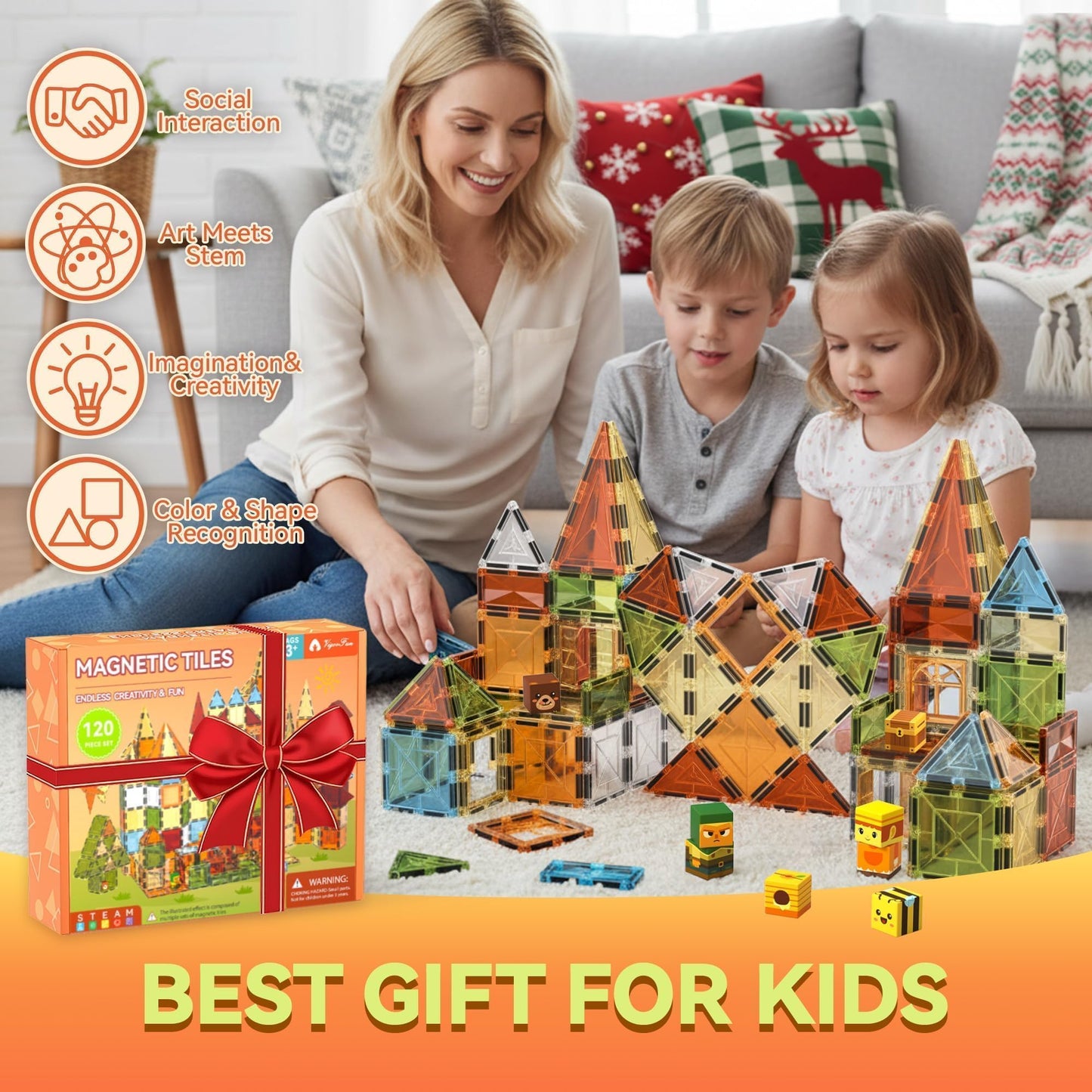 VigorFun Magnetic Tiles Set – 120-Piece STEM Building Toys for Kids 3-8 | Safe, Compatible, Gift-Ready