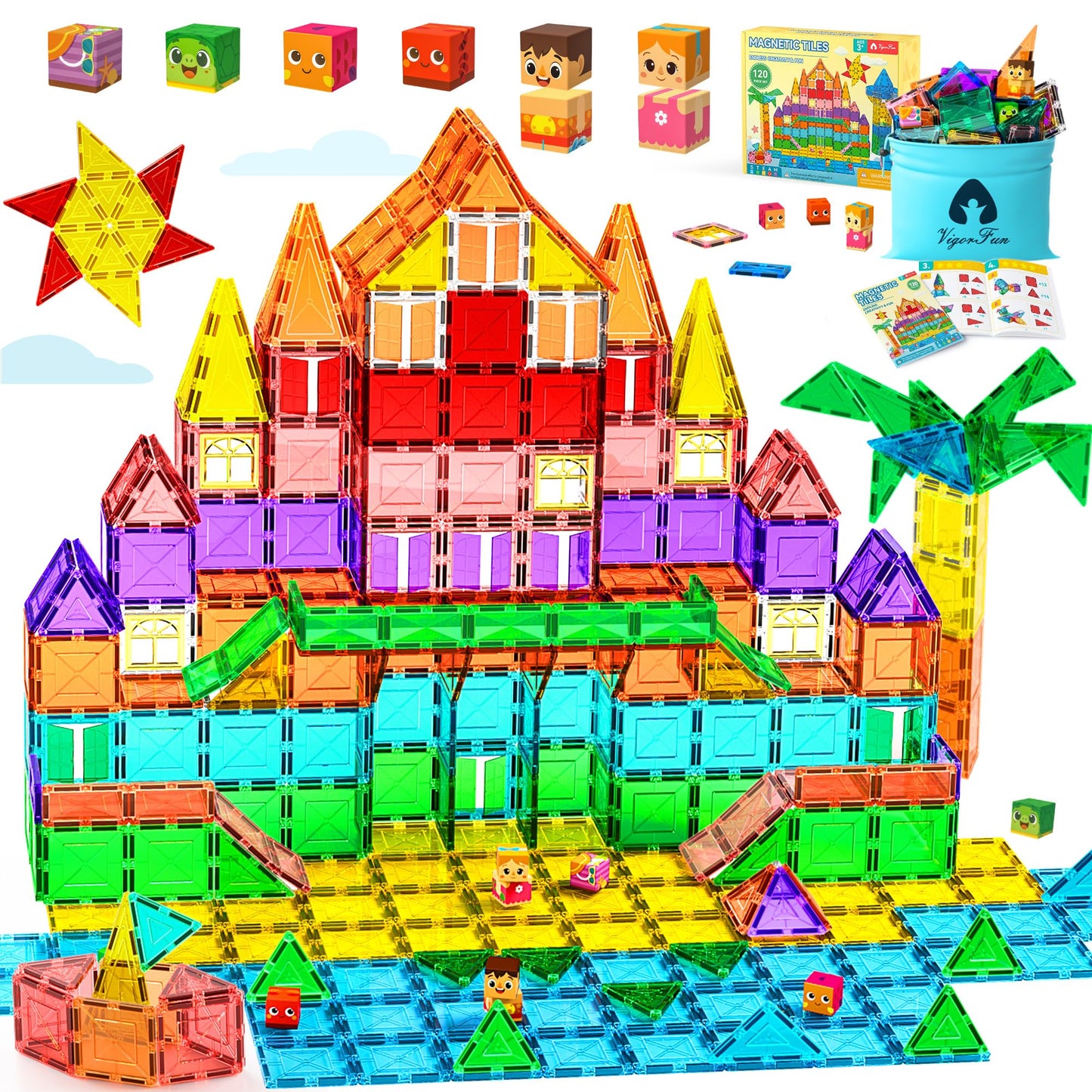 VigorFun Magnetic Tiles Building Toys – 120-Piece Deluxe STEM Kit for Kids Ages 3-8