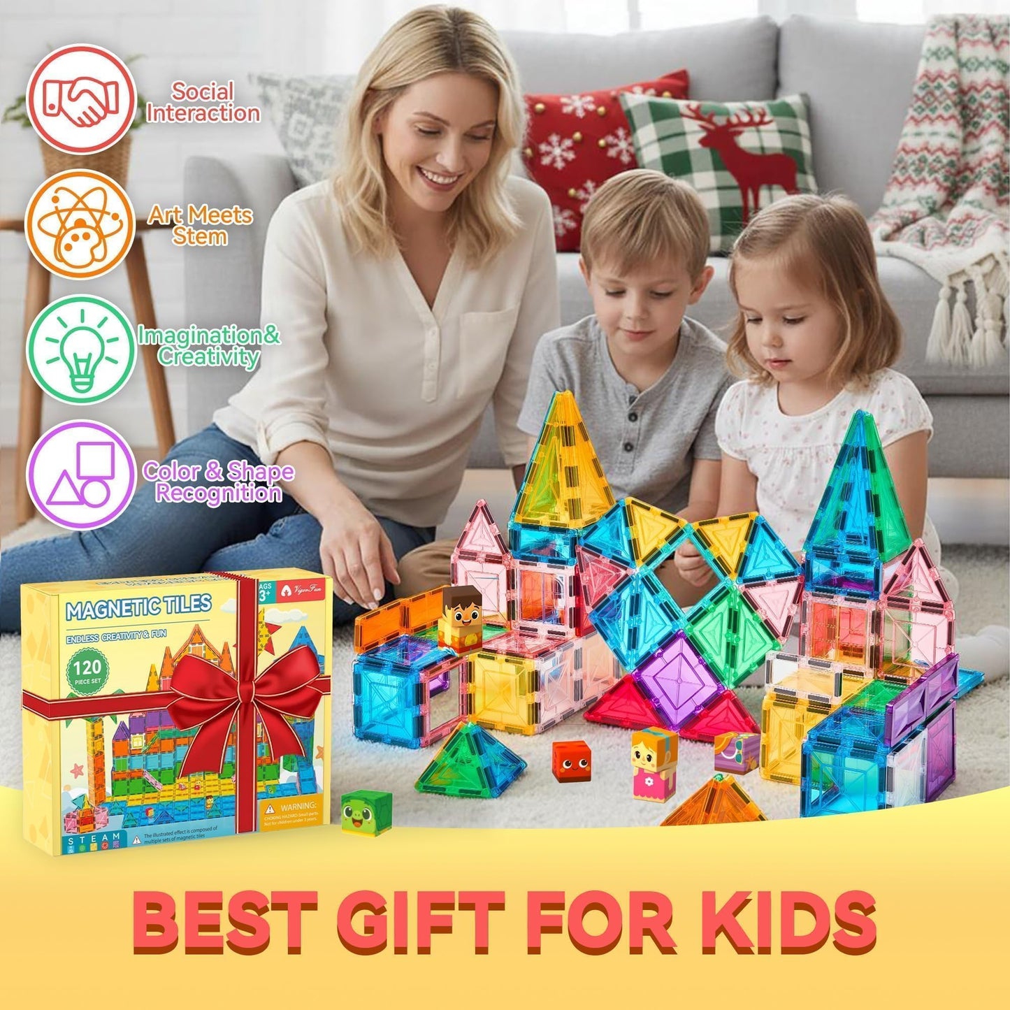 VigorFun Magnetic Tiles Building Toys – 120-Piece Deluxe STEM Kit for Kids Ages 3-8