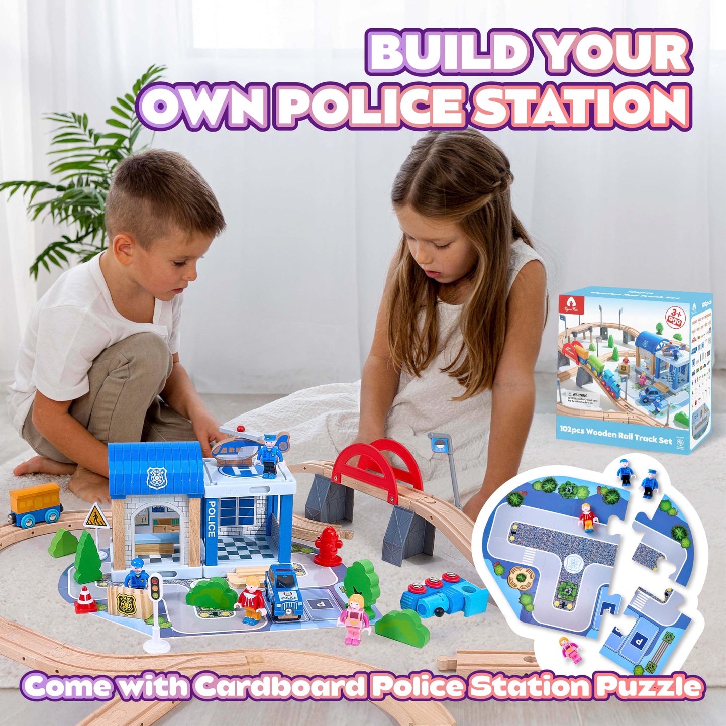VigorFun 102Pcs Wooden Train Set for Toddlers — Expandable Tracks, Safe & Educational