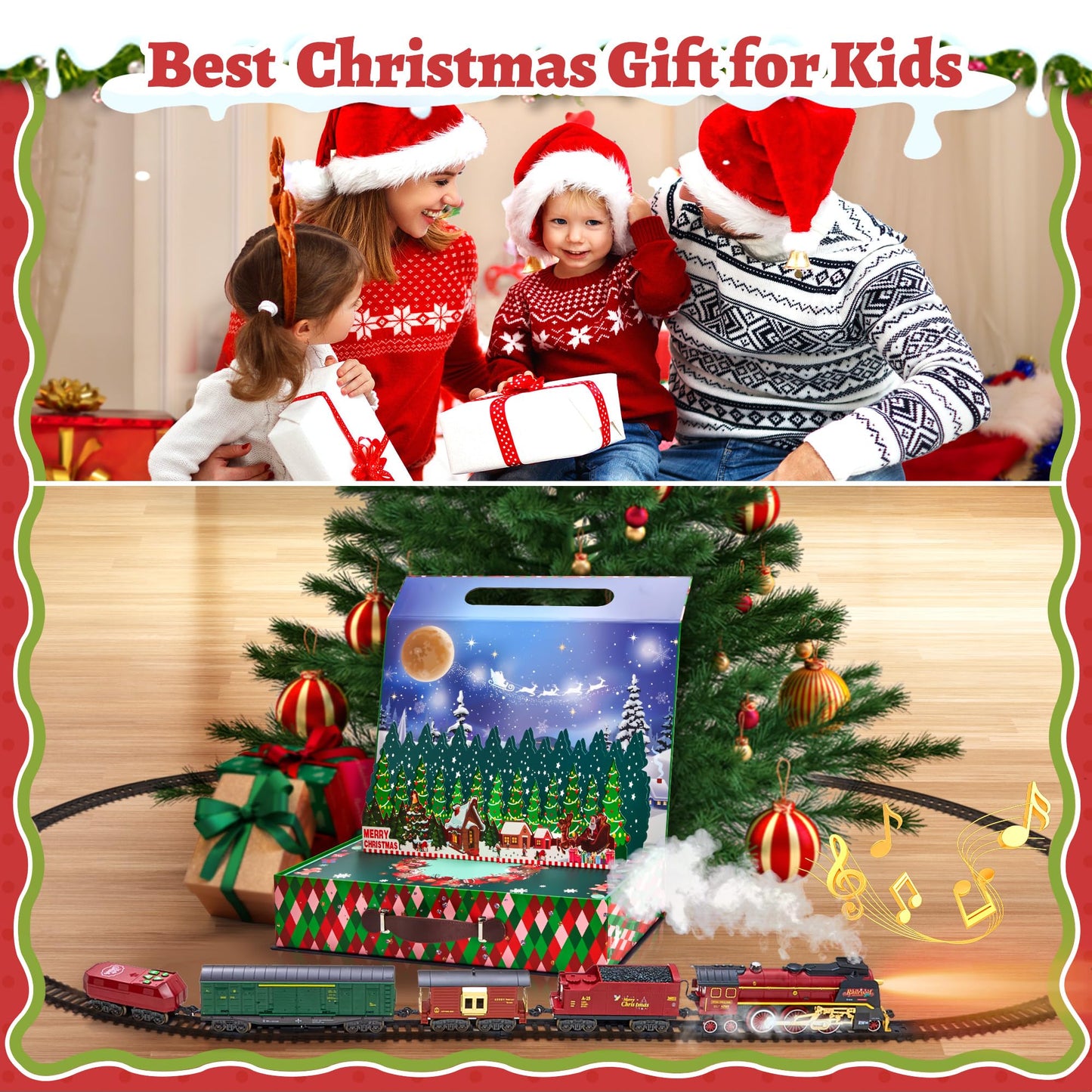 VigorFun Train Set with Gift Case – Smoke, Light & Sound for Christmas Tree Play