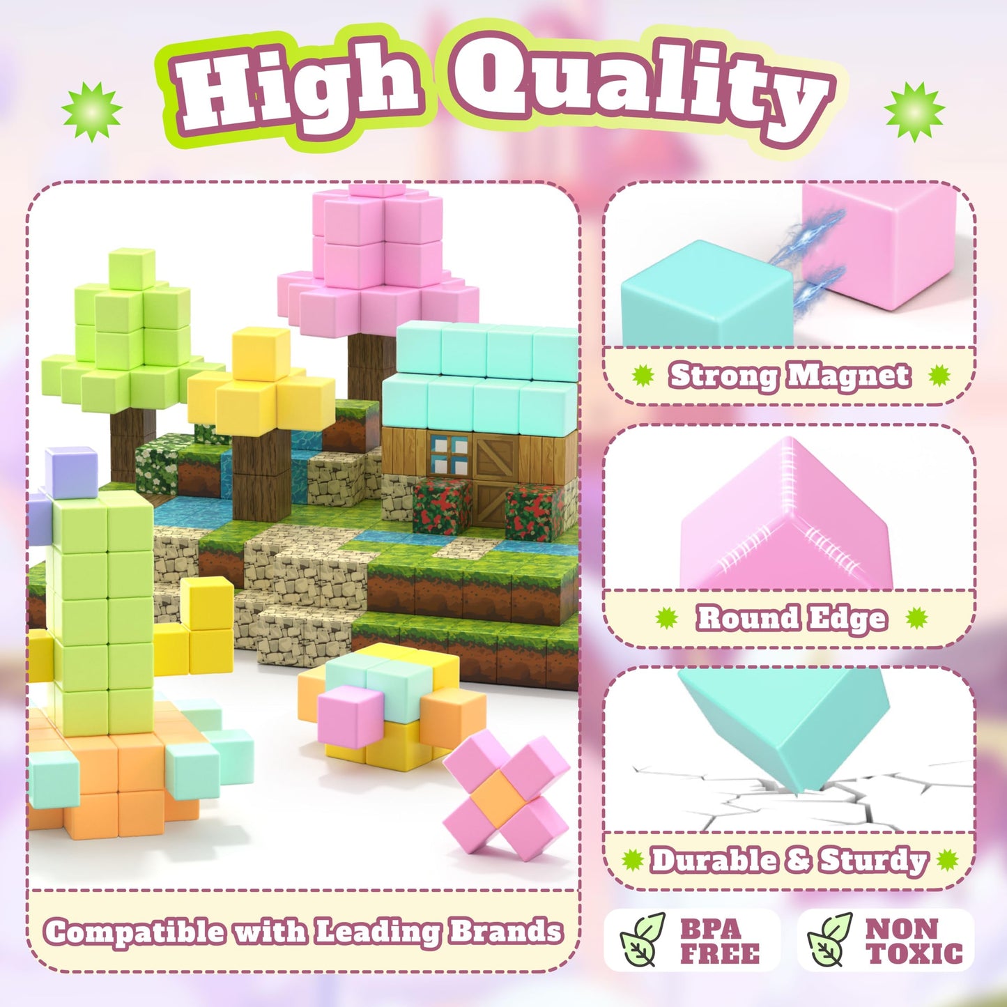 VigorFun 65 PCS Magnetic Blocks Set – 1-Inch Blocks, Macaron Colors, Storage Bag, STEM Play for Kids Aged 3-8