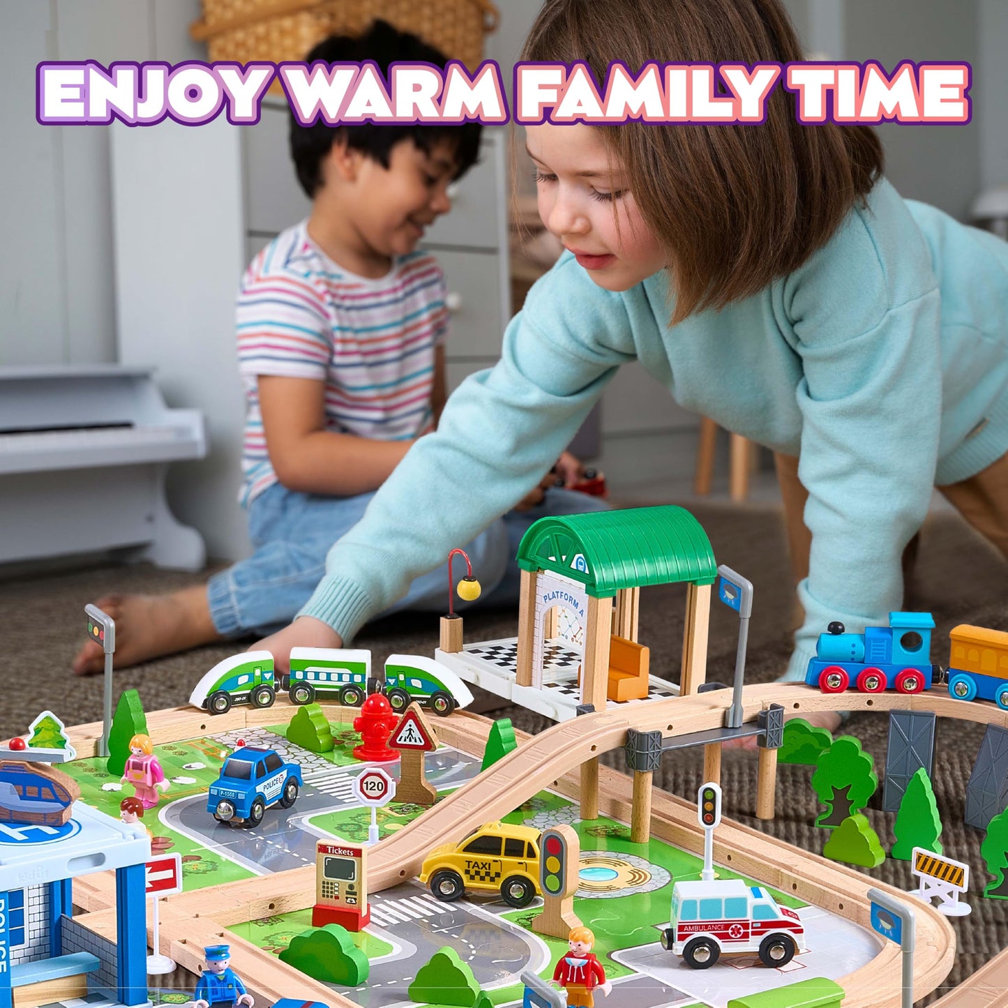 VigorFun 172Pcs Wooden Train Set – Expandable Tracks for Kids 3-8