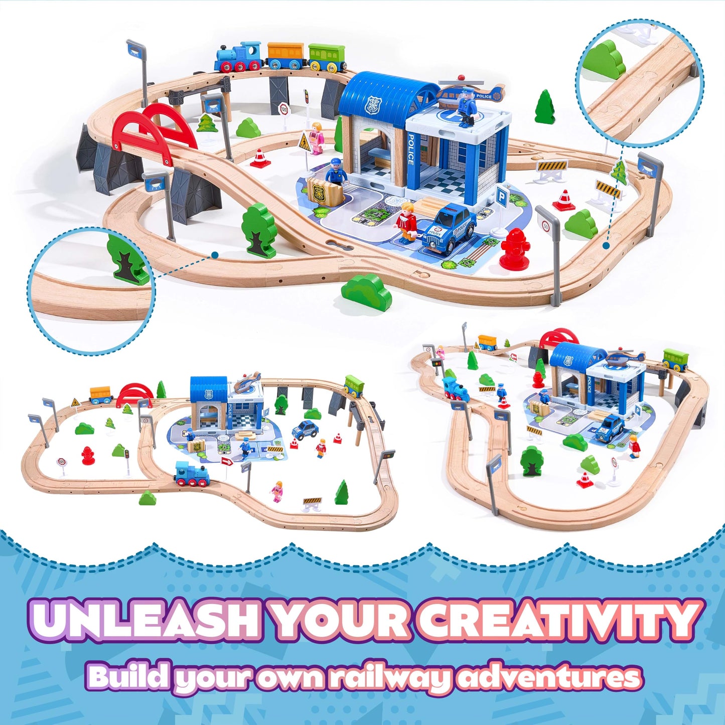 VigorFun 102Pcs Wooden Train Set for Toddlers — Expandable Tracks, Safe & Educational