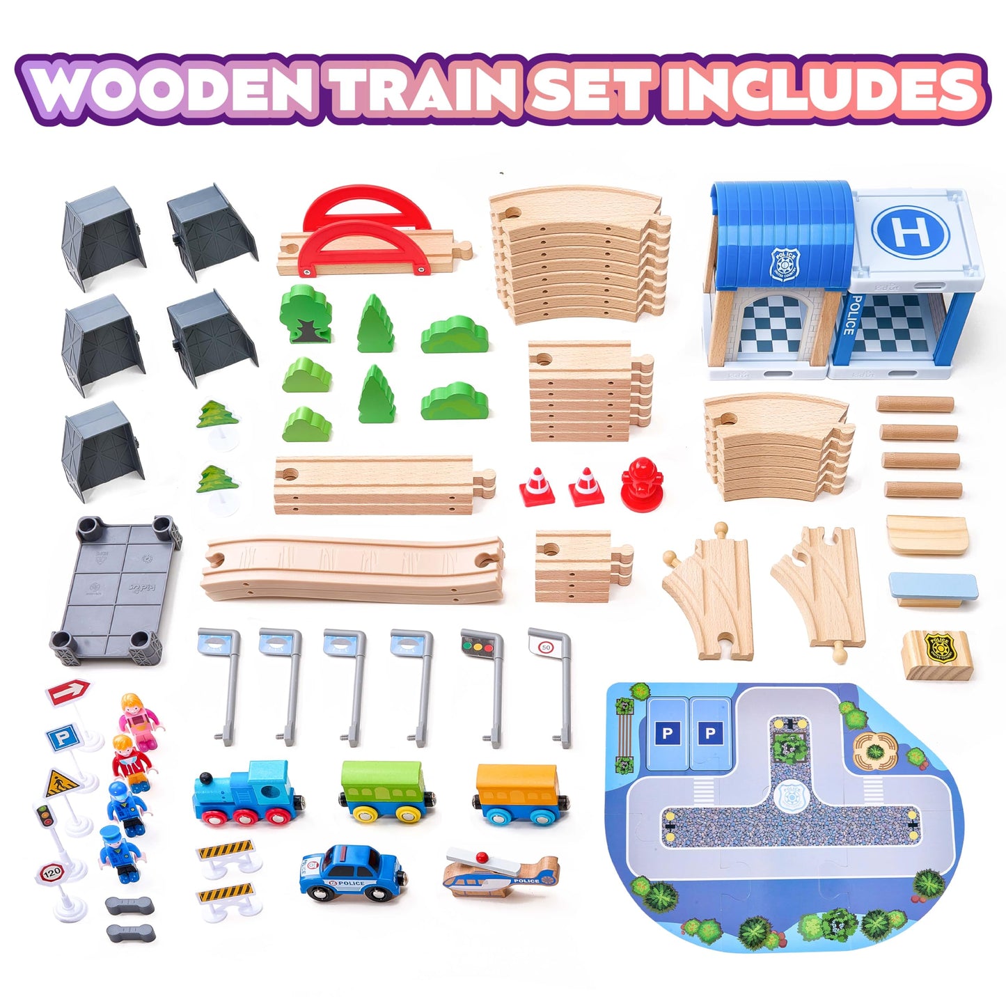 VigorFun 102Pcs Wooden Train Set for Toddlers — Expandable Tracks, Safe & Educational