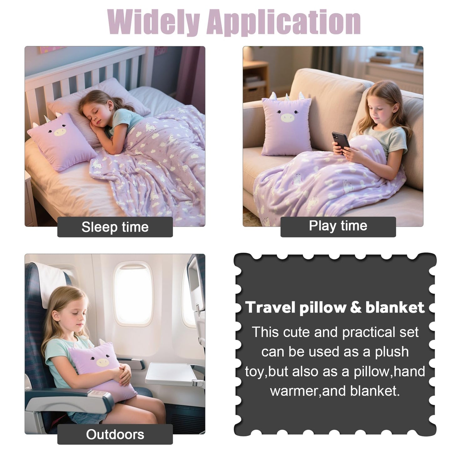 VigorSpring 3-in-1 Kids Travel Pillow & Blanket Set | Unicorn 60x40 Blanket & 15x12 Pillow