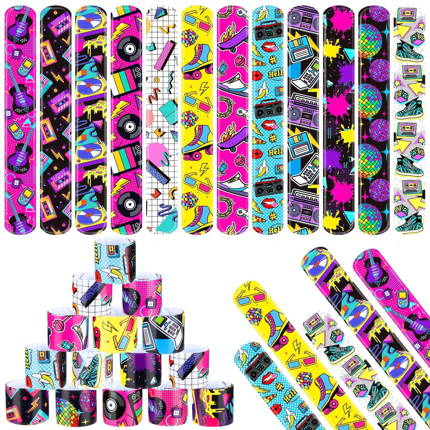 Viicoor Retro 48PCS Slap Bracelets – Colorful Snap Wristbands for Parties, Prizes & Gifts