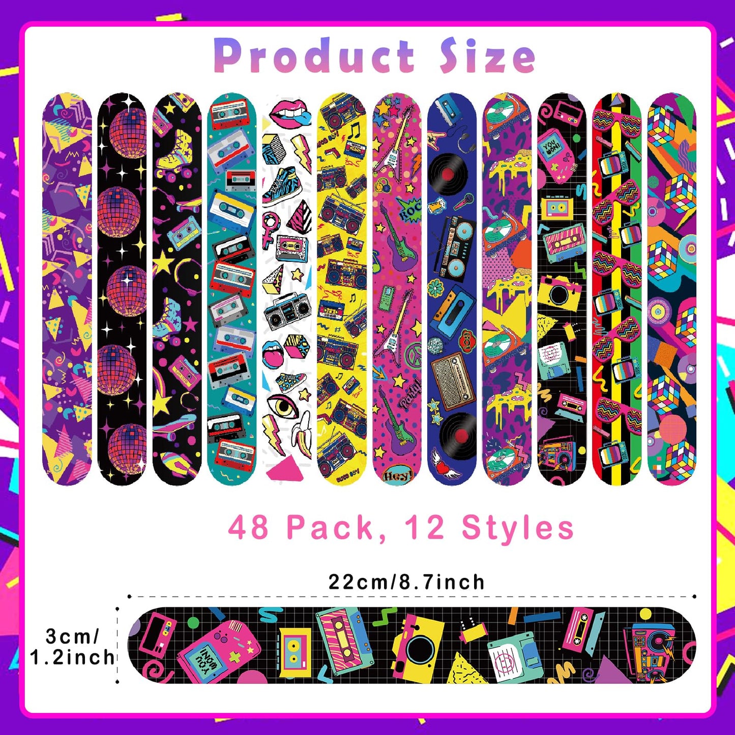 Viicoor Retro 48PCS Slap Bracelets – Colorful Snap Wristbands for Parties, Prizes & Gifts