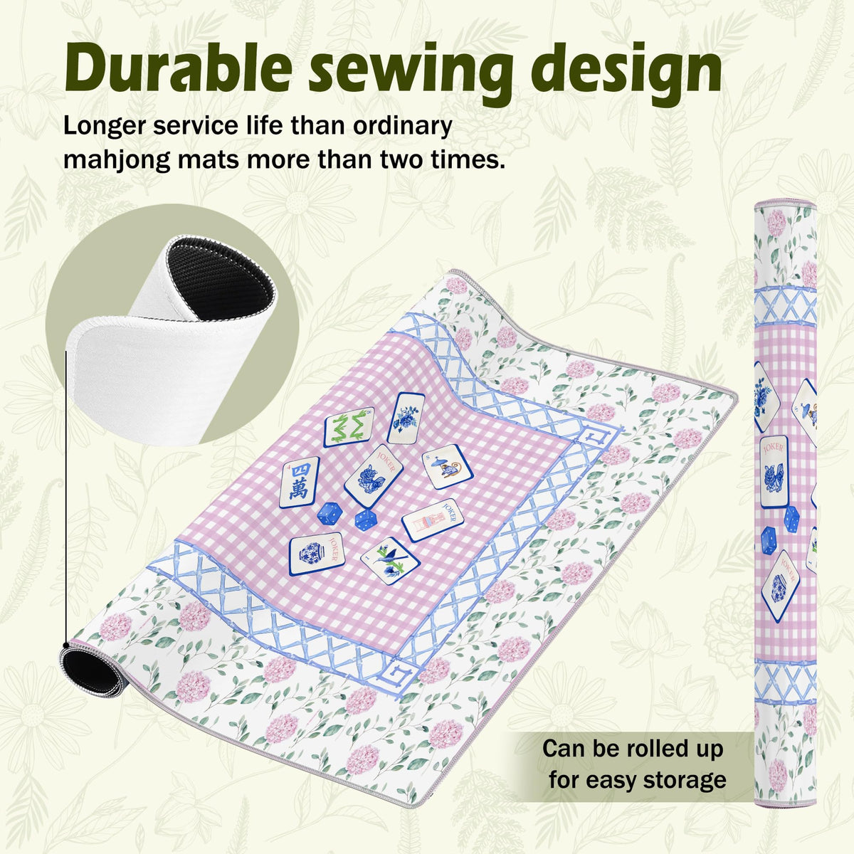 VIIJJUE Pink Hydrangea Chinoiserie Mahjong Mat 31.5 x 31.5 in — Non-Slip, Noise-Reducing Table Cover