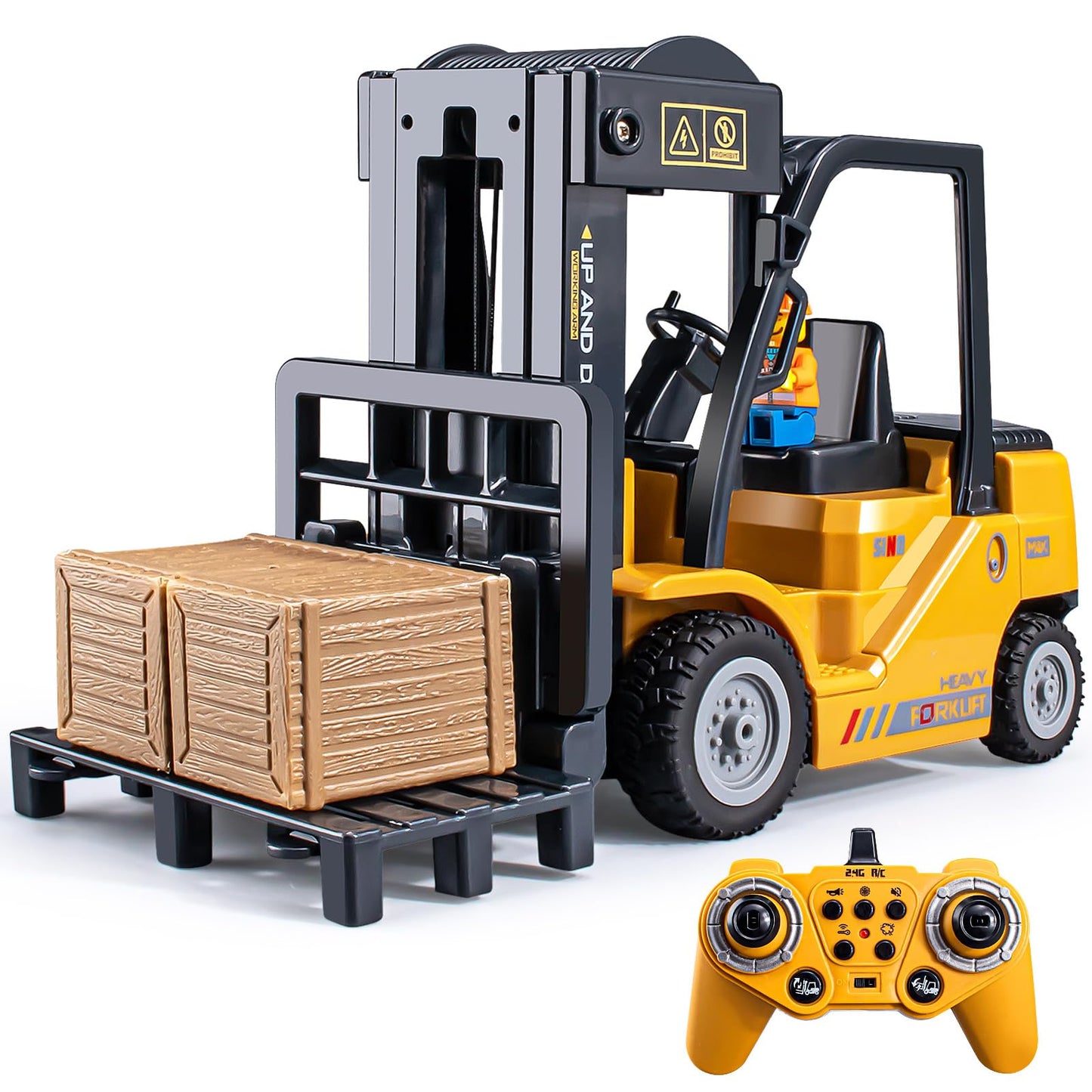VijiSuki 2.4Ghz RC Forklift Toy – 11-Channel, 1/24 Scale with Lights & Spray