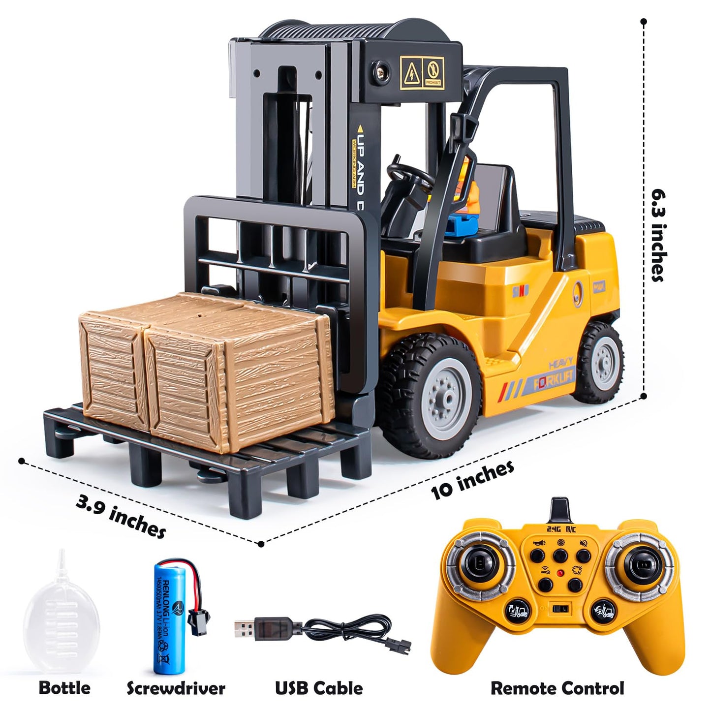 VijiSuki 2.4Ghz RC Forklift Toy – 11-Channel, 1/24 Scale with Lights & Spray