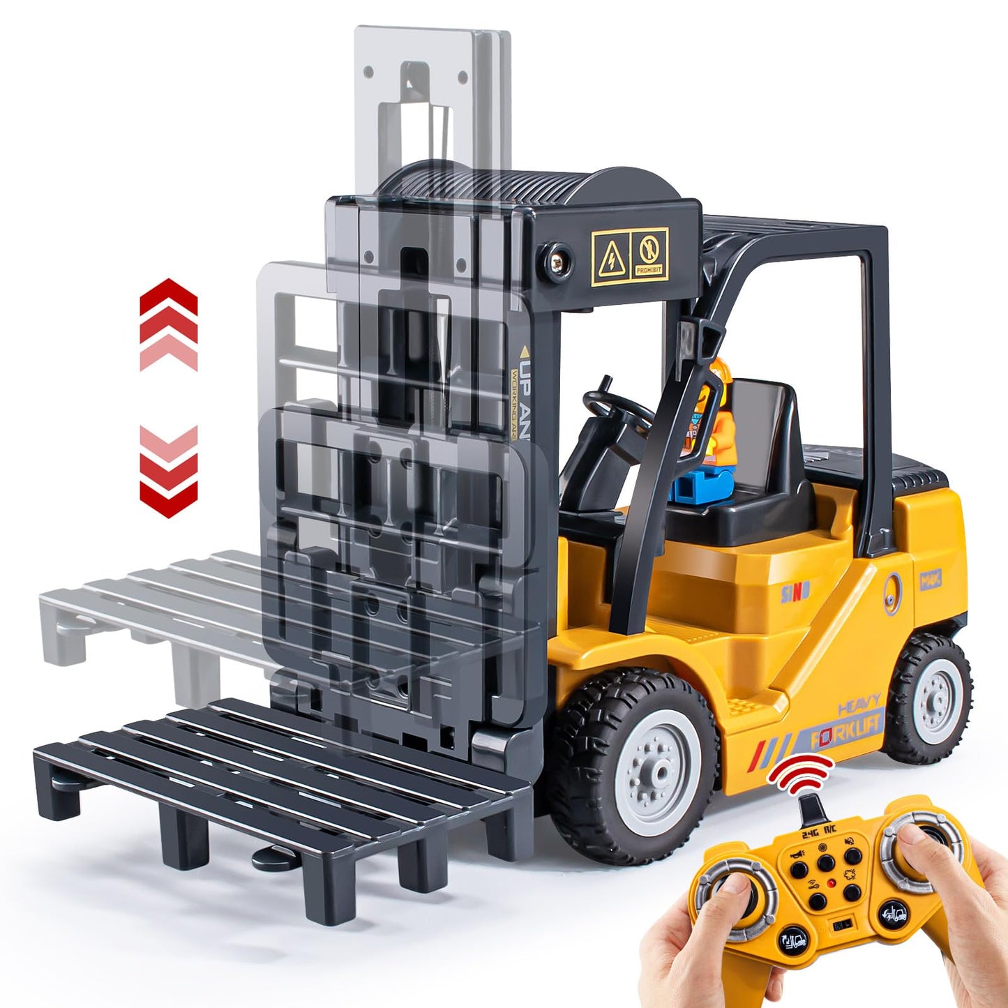 VijiSuki 2.4Ghz RC Forklift Toy – 11-Channel, 1/24 Scale with Lights & Spray