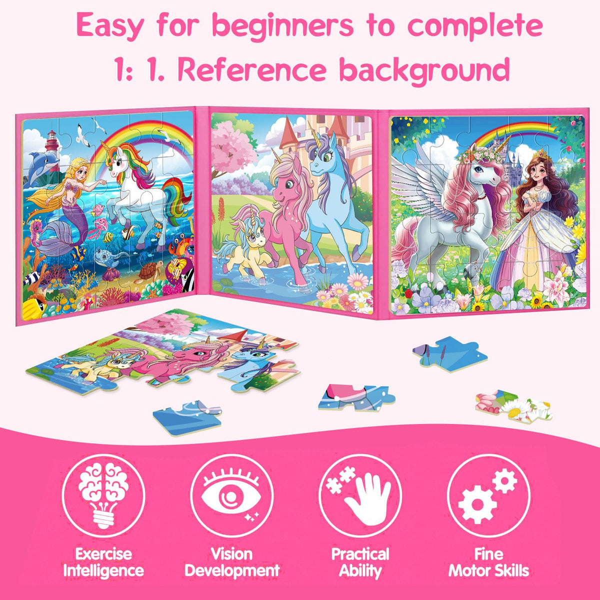 VIJYYZT Unicorn Mermaid Princess Magnetic Puzzles – 20-Piece Travel Puzzles for Toddlers 3-5 (Ages 4-6)