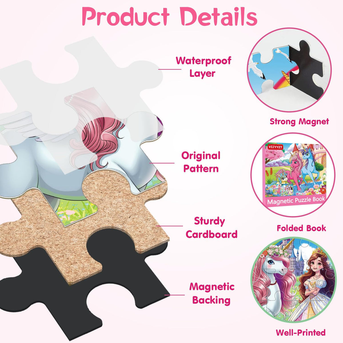 VIJYYZT Unicorn Mermaid Princess Magnetic Puzzles – 20-Piece Travel Puzzles for Toddlers 3-5 (Ages 4-6)