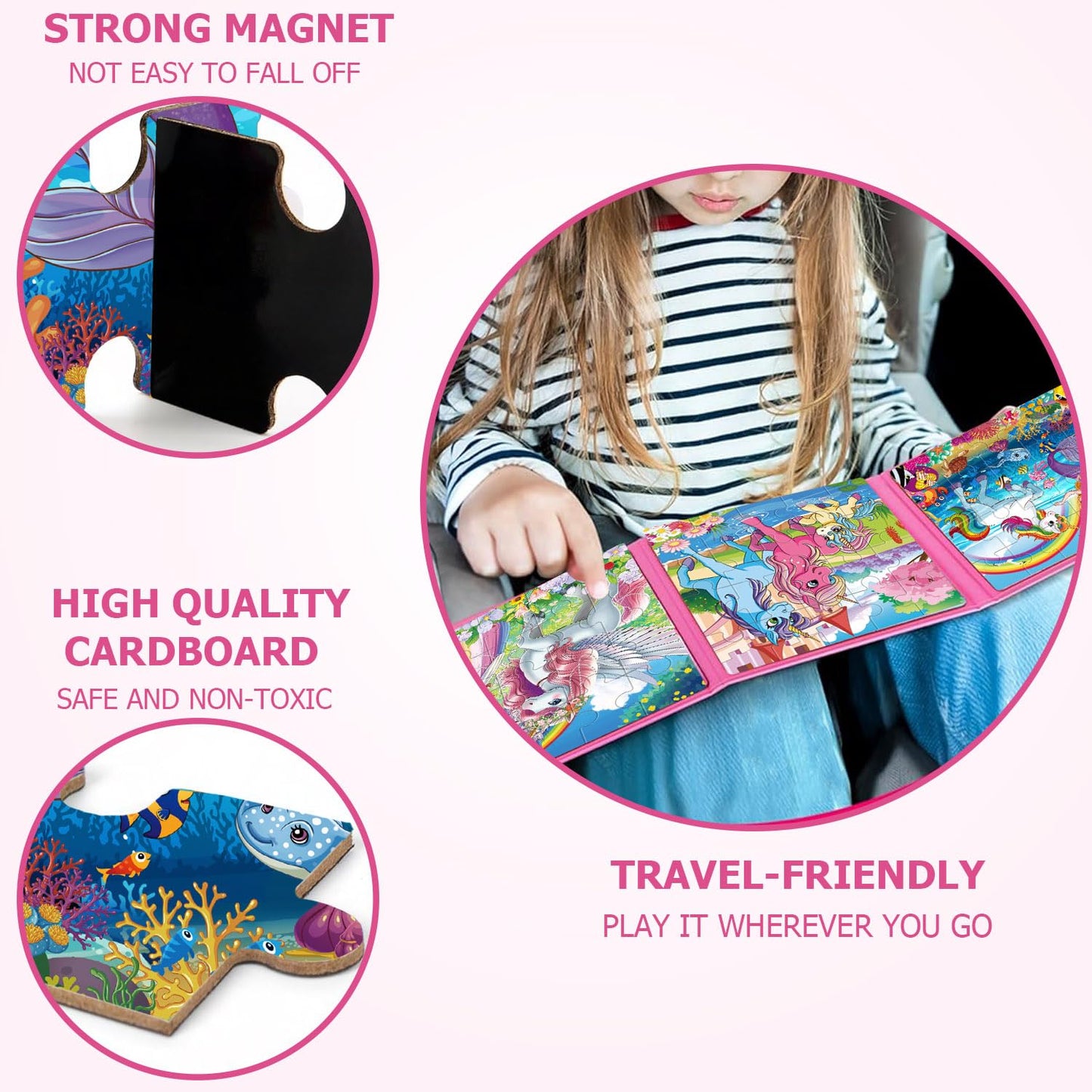 VIJYYZT Unicorn Mermaid Princess Magnetic Puzzles – 20-Piece Travel Puzzles for Toddlers 3-5 (Ages 4-6)