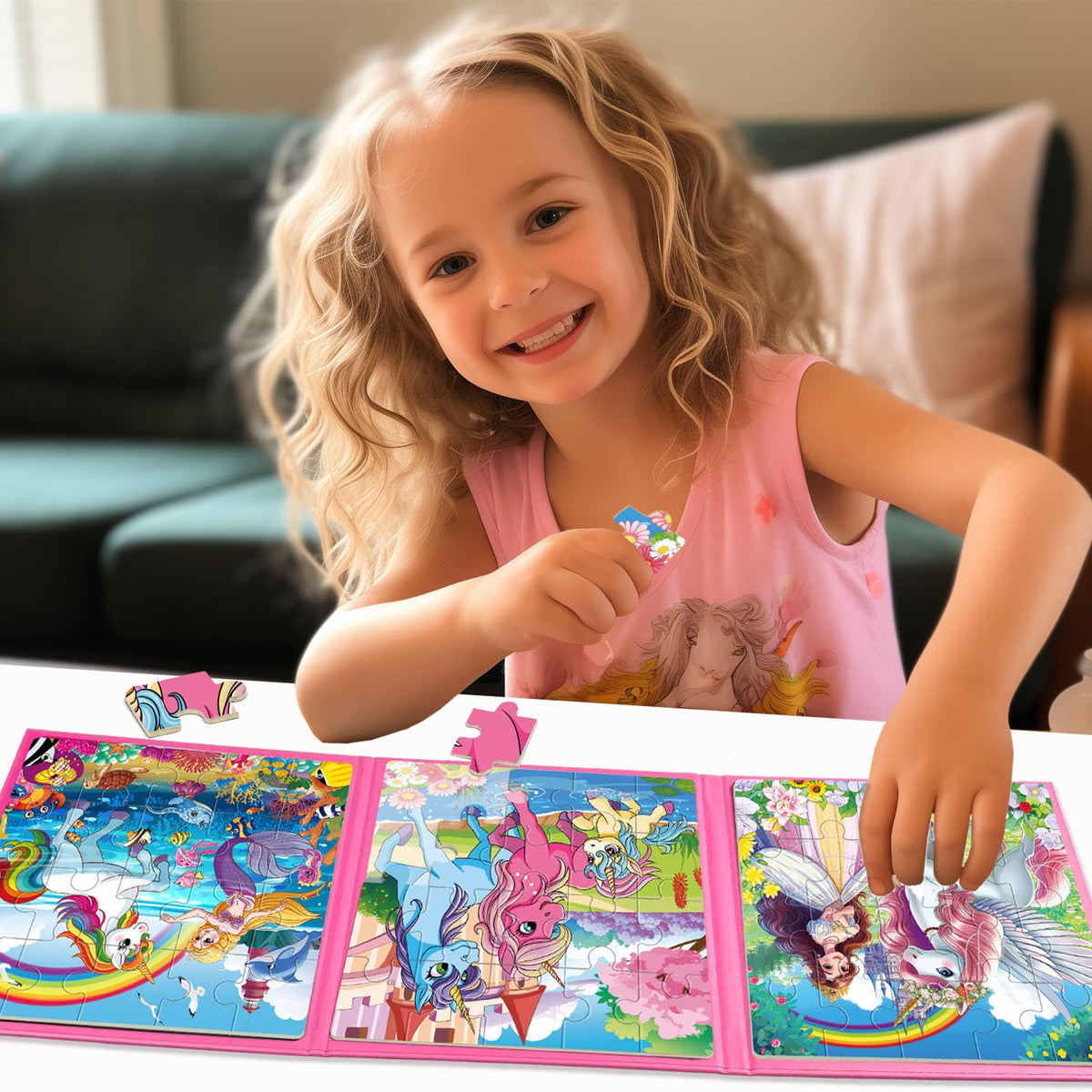 VIJYYZT Unicorn Mermaid Princess Magnetic Puzzles – 20-Piece Travel Puzzles for Toddlers 3-5 (Ages 4-6)