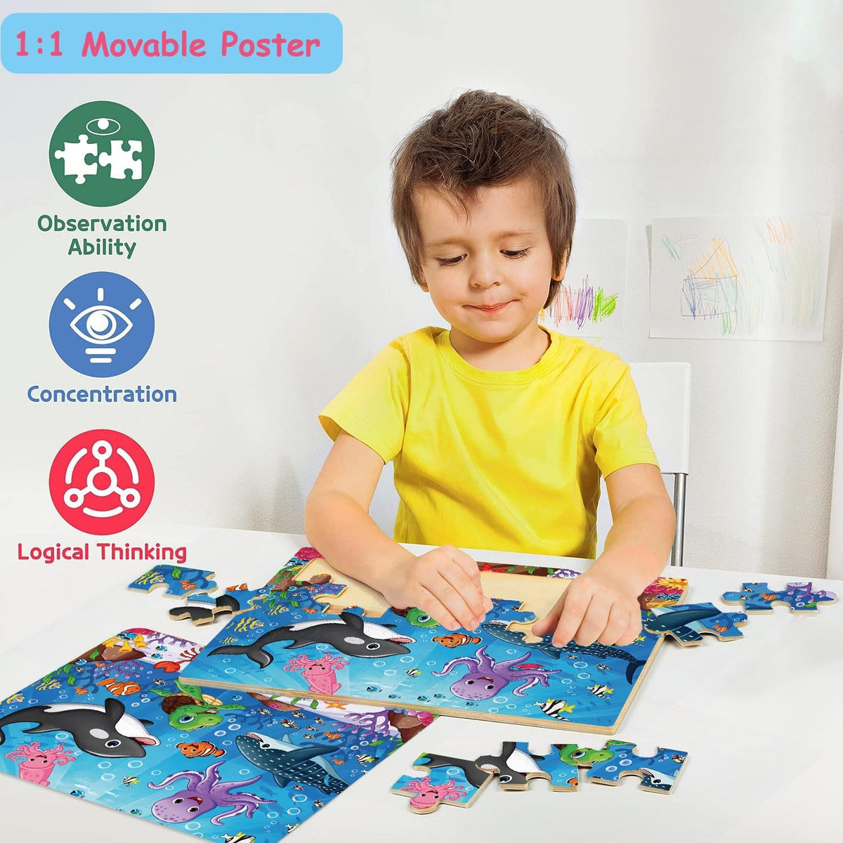 VIJYYZT 6-Pack Wooden Jigsaw Puzzles for Kids Aged 4-8 — 48–60 Pieces Each