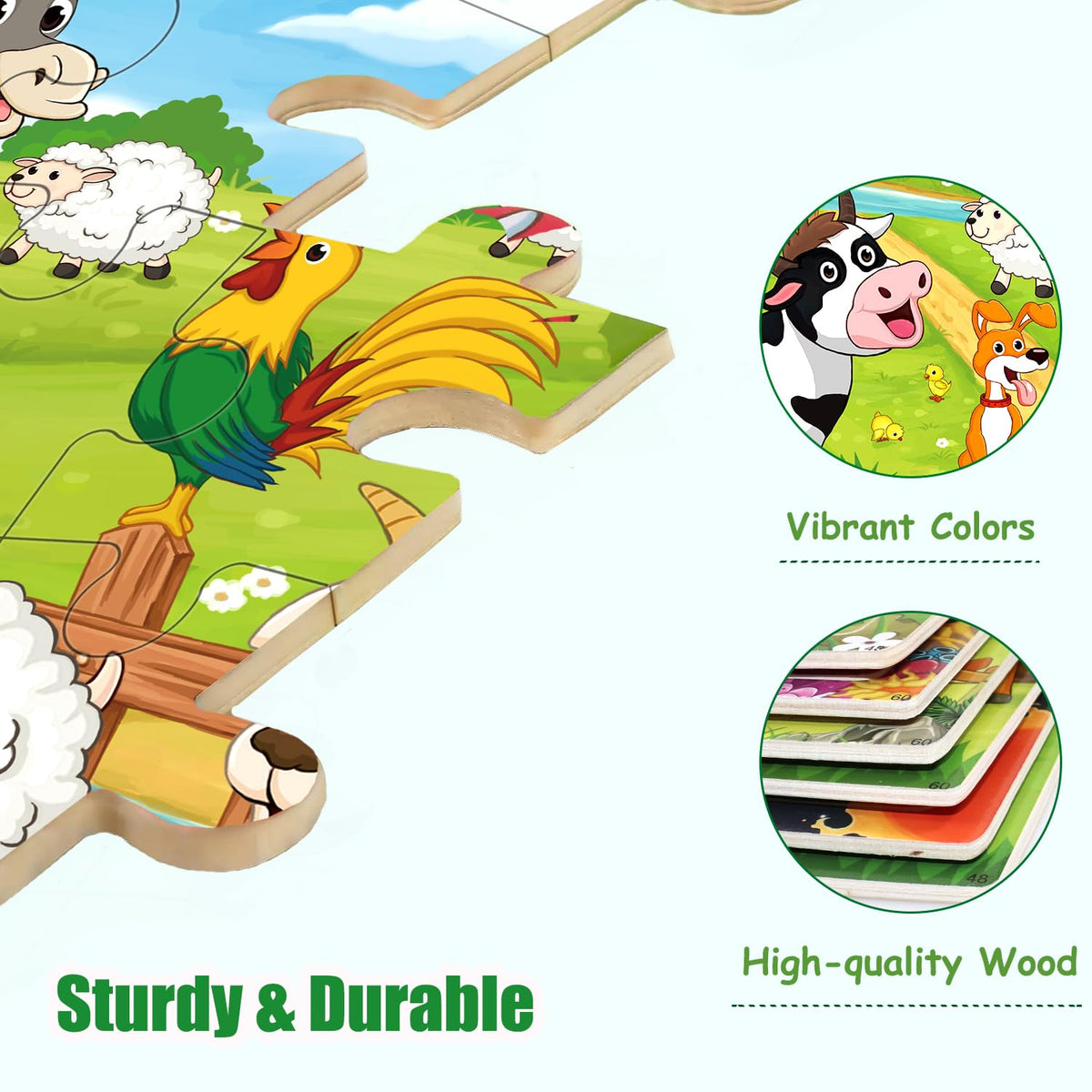 VIJYYZT 6-Pack Wooden Jigsaw Puzzles for Kids Aged 4-8 — 48–60 Pieces Each