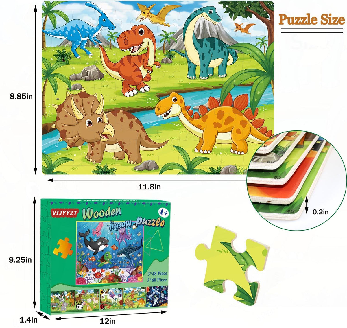 VIJYYZT 6-Pack Wooden Jigsaw Puzzles for Kids Aged 4-8 — 48–60 Pieces Each