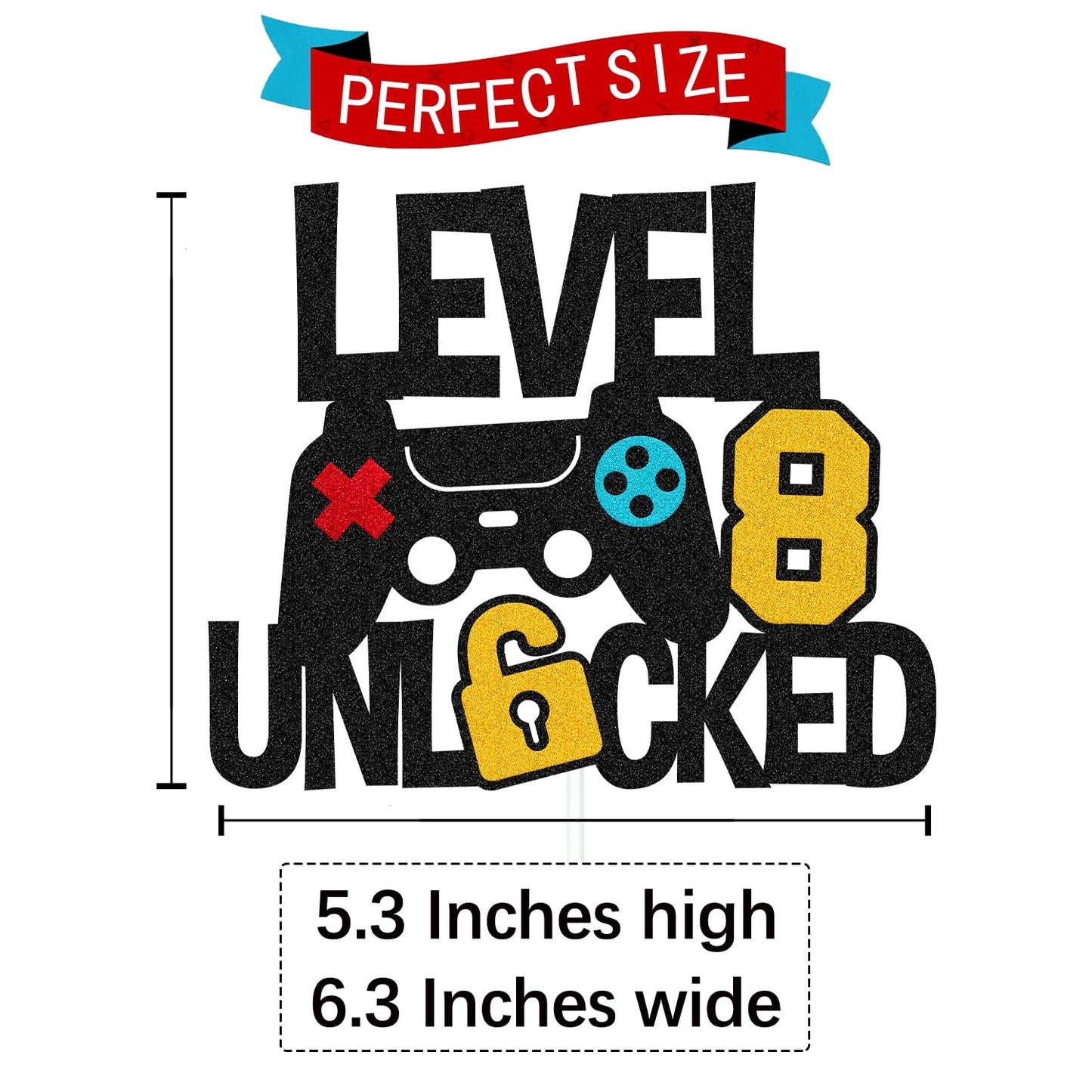 Vikiwiin Level 8th Unlocked Cake Topper – Game Controller Theme for 8th Birthday