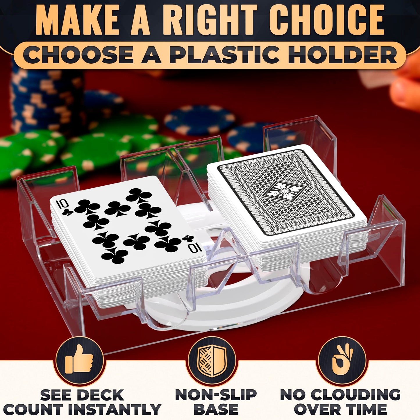 VIKROM Playing Cards Holder Rotating 360° – Compact 2-Deck Tray for Poker, Canasta & More | Valentine’s Gift