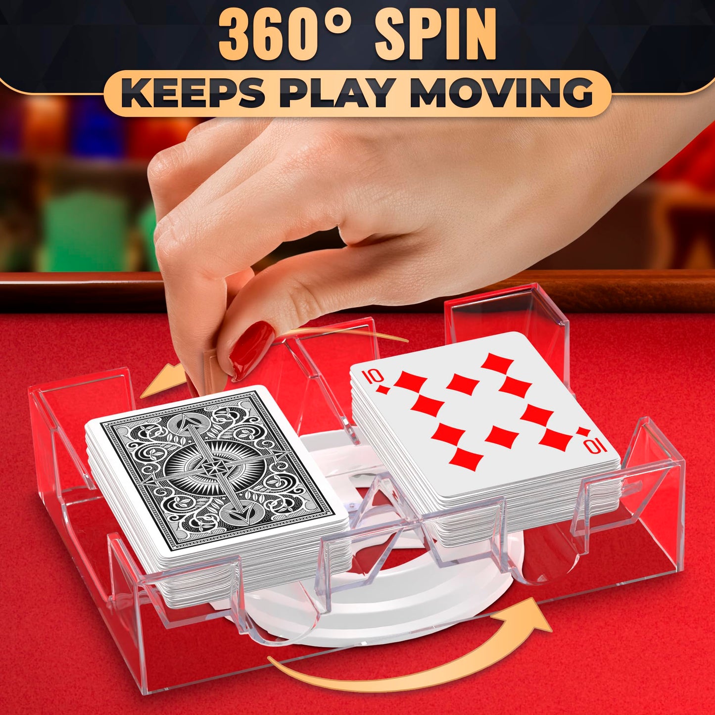 VIKROM Playing Cards Holder Rotating 360° – Compact 2-Deck Tray for Poker, Canasta & More | Valentine’s Gift