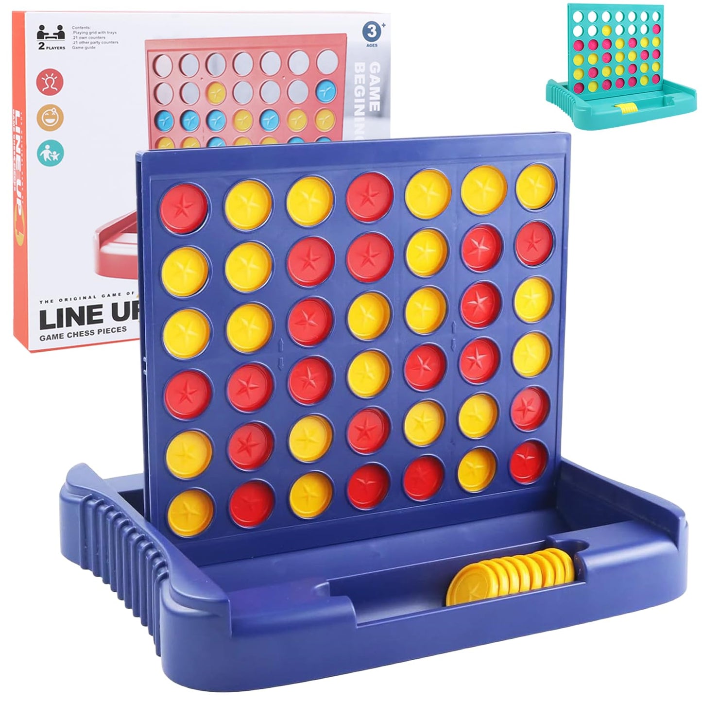 Vikutu 4 in a Row Connect Game – Travel Board Game for Kids & Adults, 9 x 7.4 in, Blue