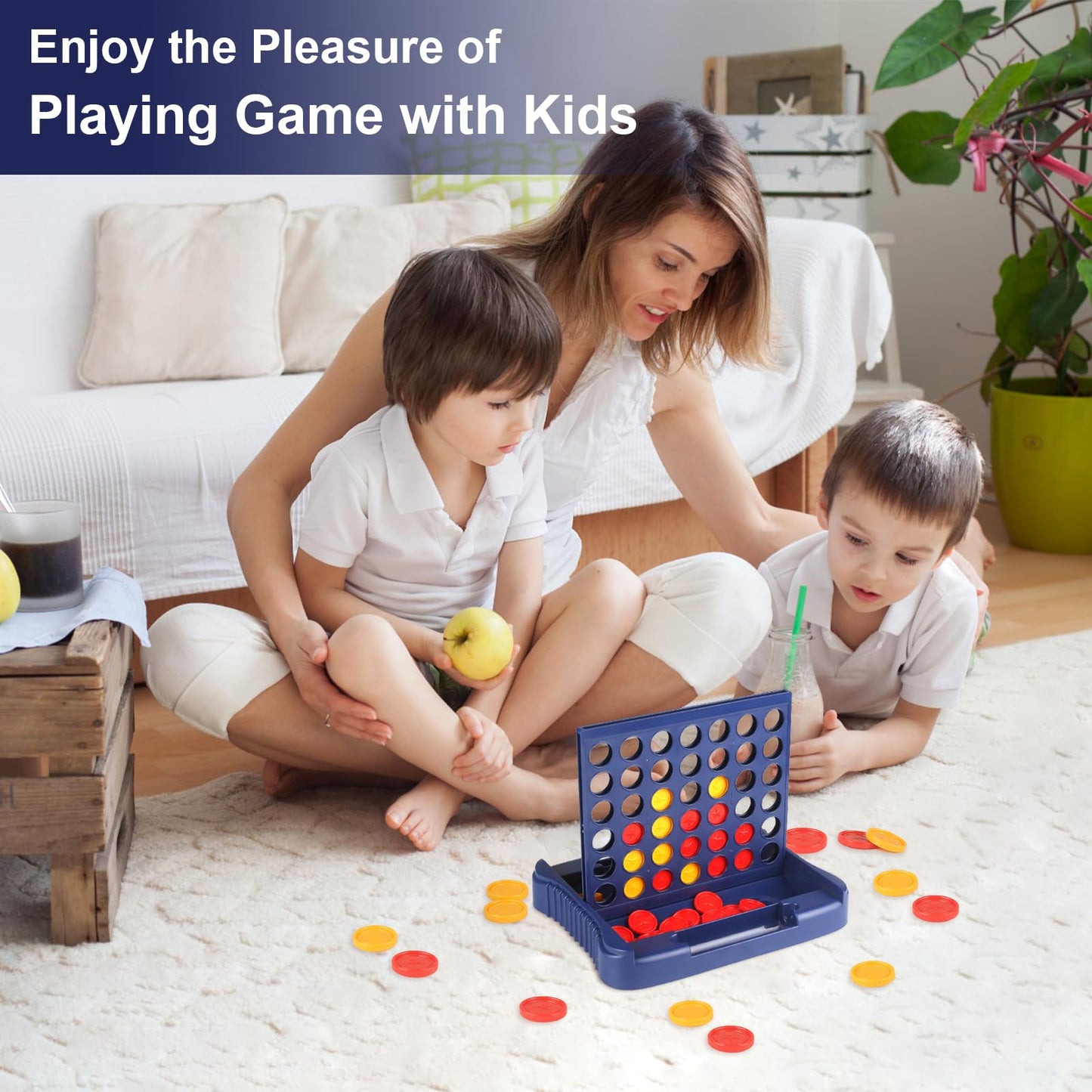 Vikutu 4 in a Row Connect Game – Travel Board Game for Kids & Adults, 9 x 7.4 in, Blue
