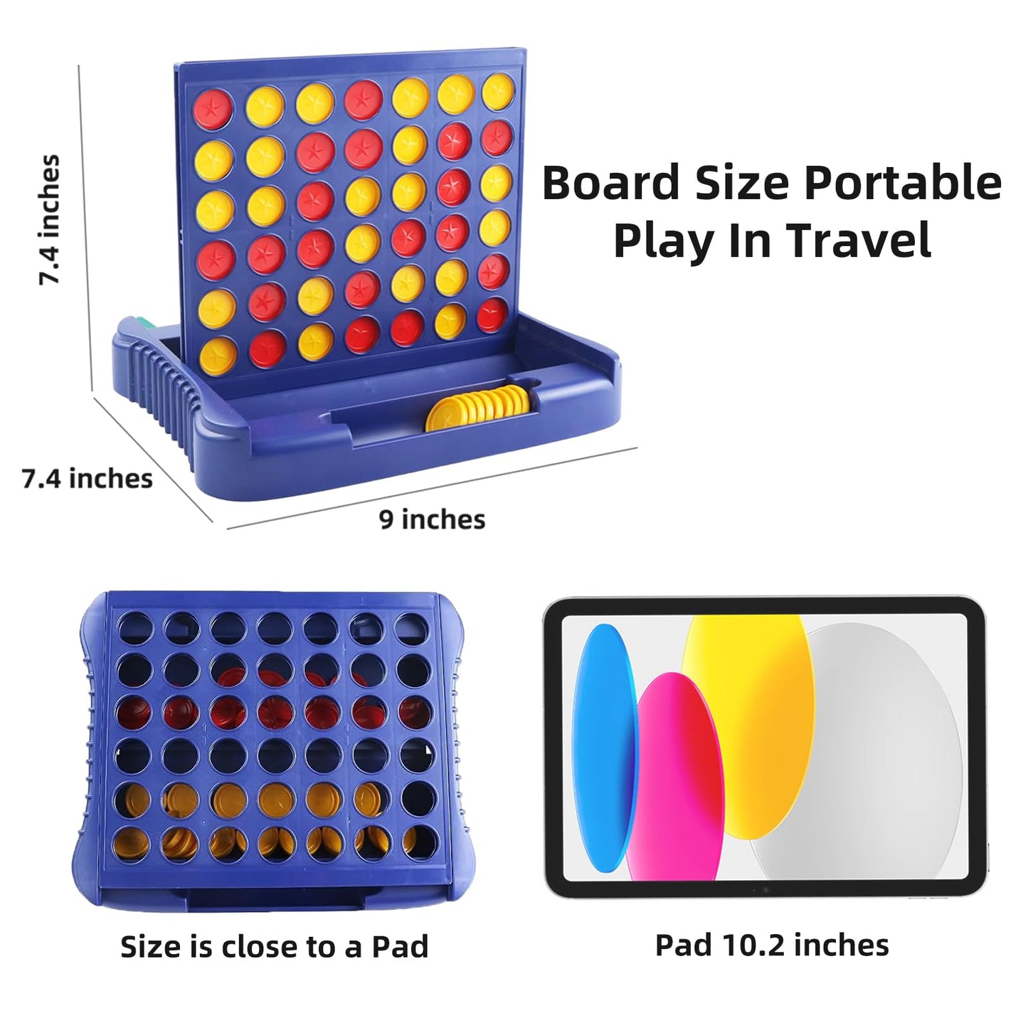 Vikutu 4 in a Row Connect Game – Travel Board Game for Kids & Adults, 9 x 7.4 in, Blue