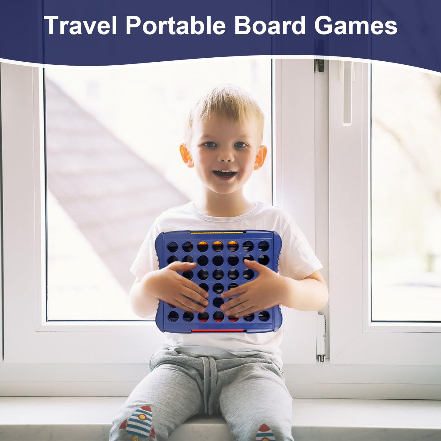 Vikutu 4 in a Row Connect Game – Travel Board Game for Kids & Adults, 9 x 7.4 in, Blue