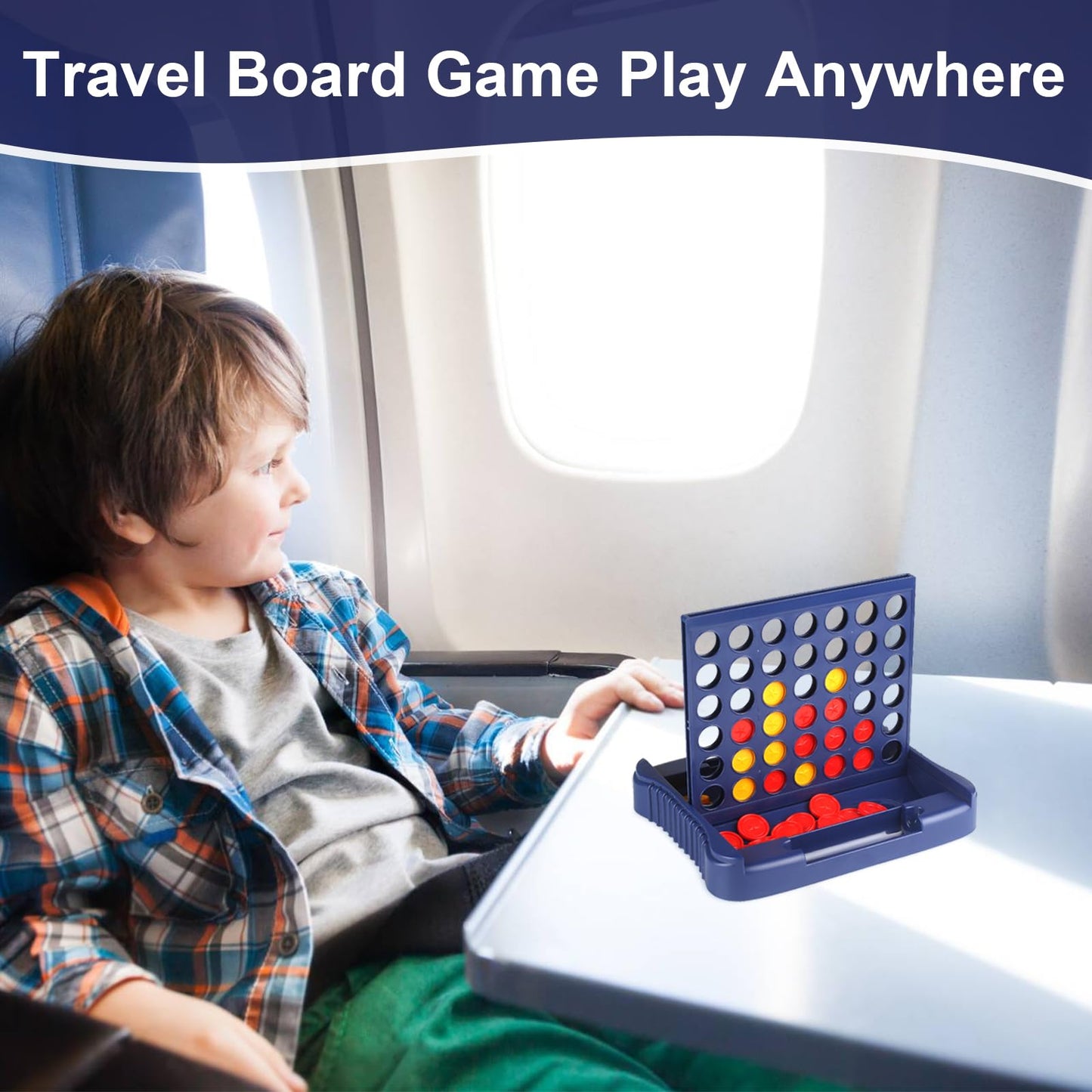 Vikutu 4 in a Row Connect Game – Travel Board Game for Kids & Adults, 9 x 7.4 in, Blue