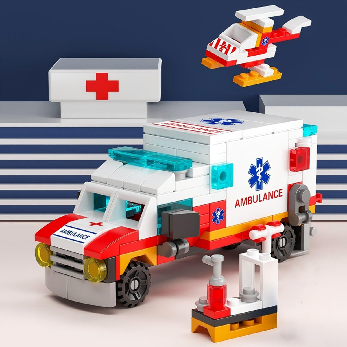 Vilbocr Ambulance Building Blocks Toy (122 Pieces) – 7 in 1 Emergency Vehicle Set for STEM Play, Ages 4-10