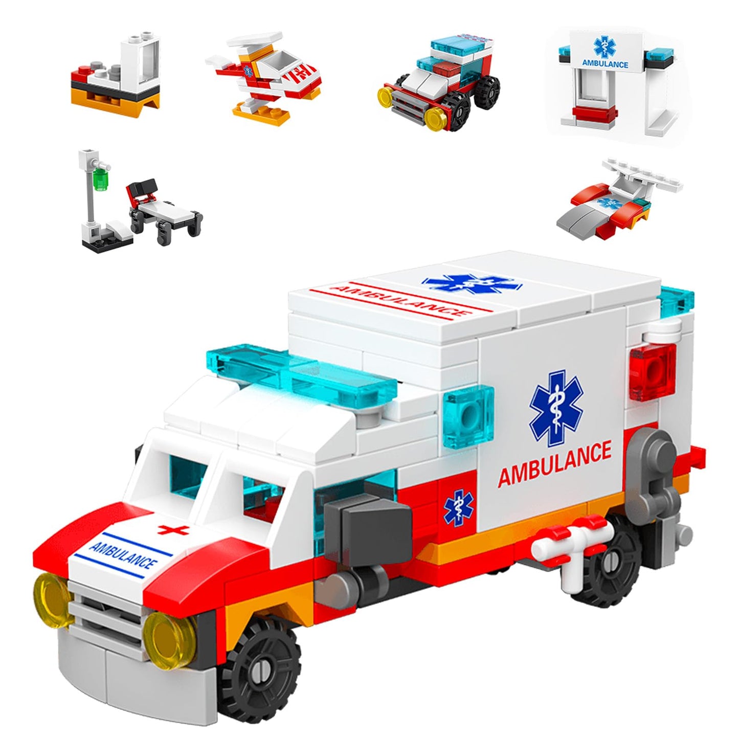 Vilbocr Ambulance Building Blocks Toy (122 Pieces) – 7 in 1 Emergency Vehicle Set for STEM Play, Ages 4-10