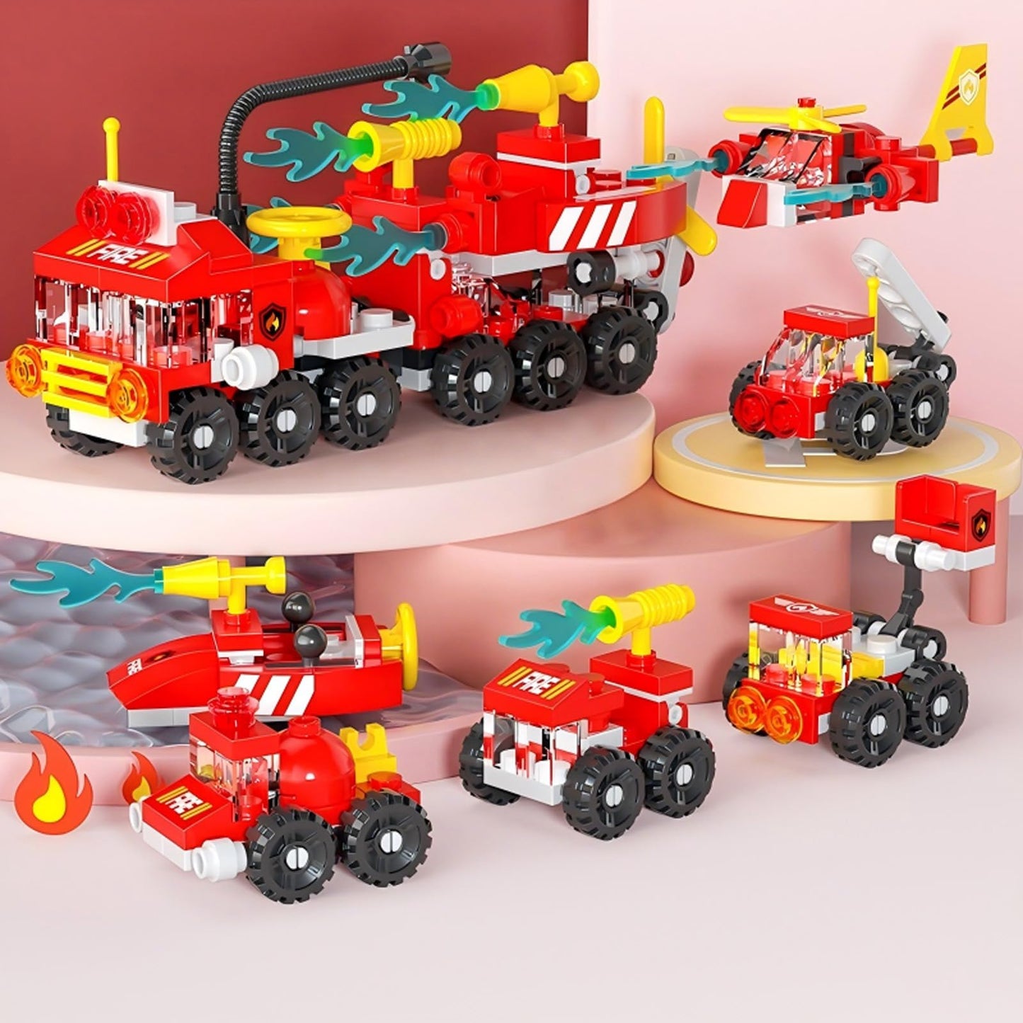 Vilbocr Forest Fire Truck Building Blocks (134-Piece) - 6-in-1 STEM Toy for Kids 6-12 | Fire Engine & Rescue Scene Construction Set