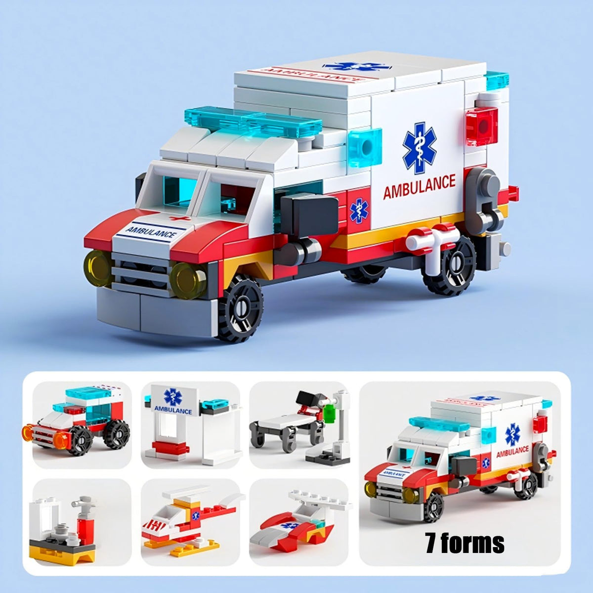 Vilbocr Ambulance Building Blocks Toy (122 Pieces) – 7 in 1 Emergency Vehicle Set for STEM Play, Ages 4-10