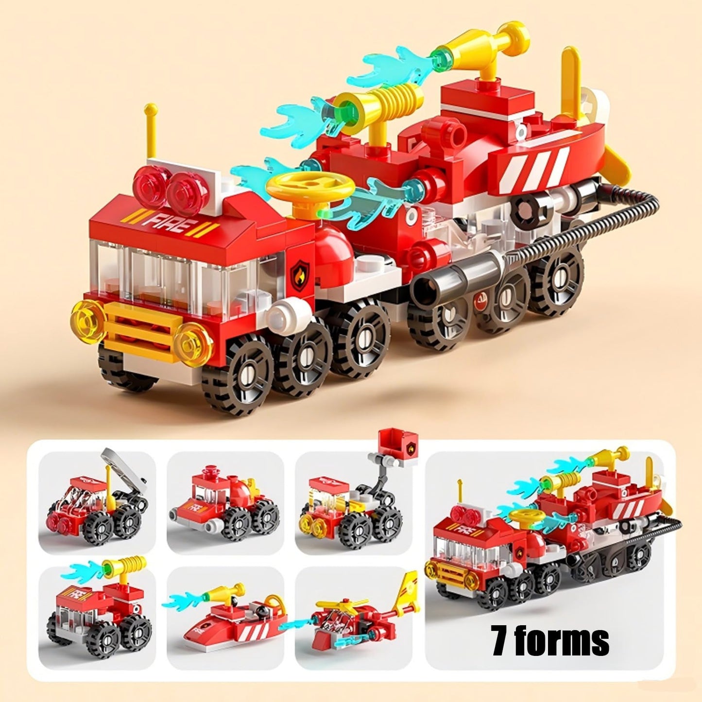Vilbocr Forest Fire Truck Building Blocks (134-Piece) - 6-in-1 STEM Toy for Kids 6-12 | Fire Engine & Rescue Scene Construction Set