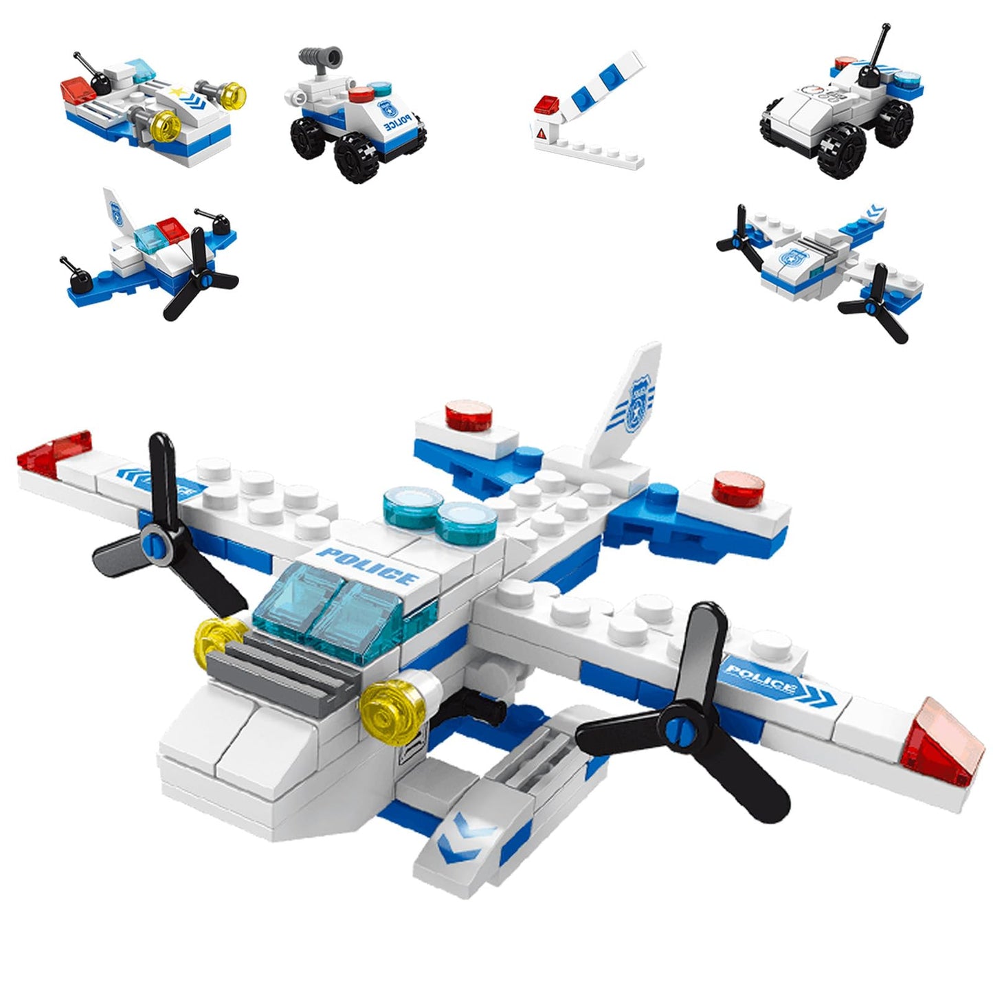 Vilbocr Sky Police Airplane Building Blocks – 137 PCS STEM 7-in-1 Kit (Police/Rescue/Fighter Jet)
