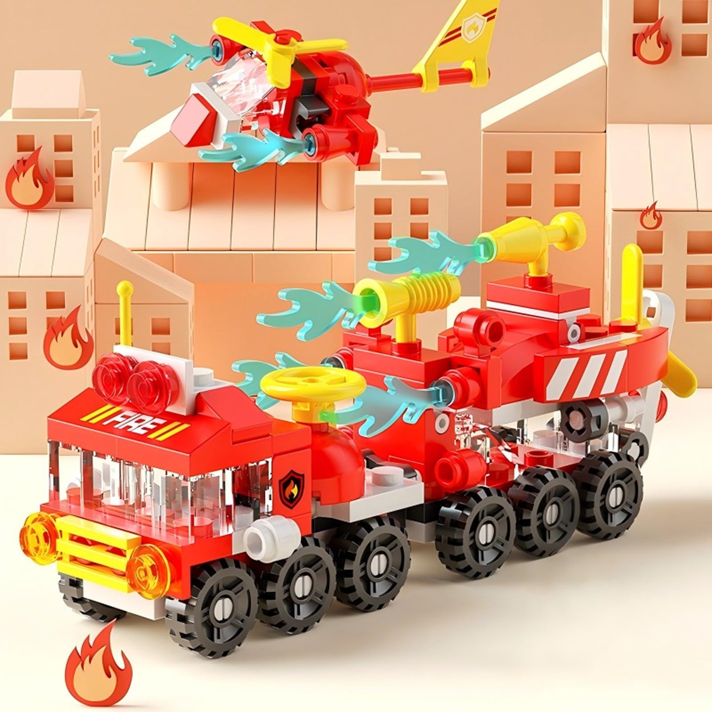 Vilbocr Forest Fire Truck Building Blocks (134-Piece) - 6-in-1 STEM Toy for Kids 6-12 | Fire Engine & Rescue Scene Construction Set