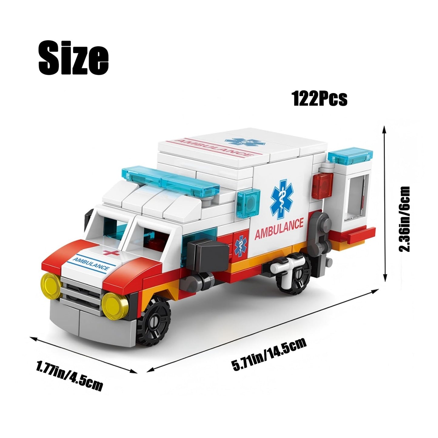Vilbocr Ambulance Building Blocks Toy (122 Pieces) – 7 in 1 Emergency Vehicle Set for STEM Play, Ages 4-10