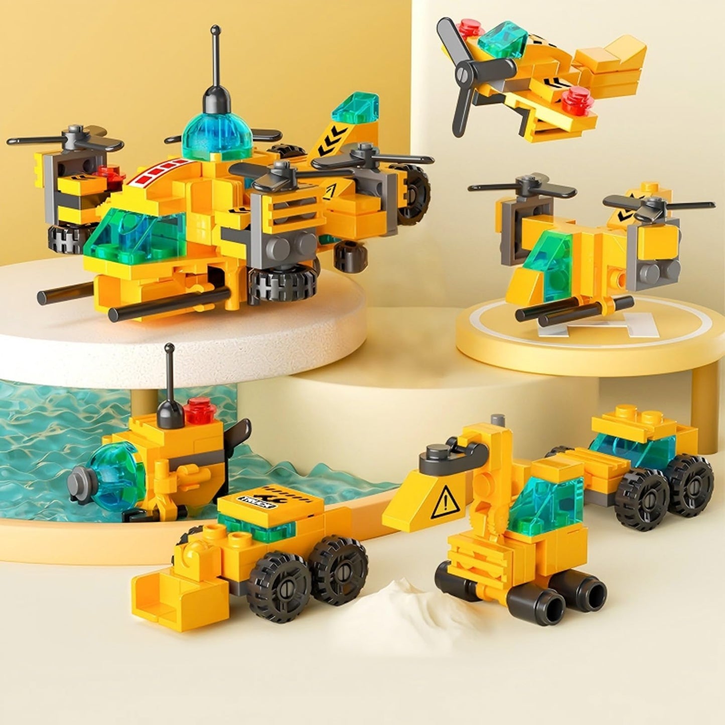Vilbocr 136-Piece Urban Engineering Building Blocks Set - Build 7 Cool Models: Construction Airplane, Vehicles, Submarine & More | STEM Toys for Kids Ages 6-12 | Creative Gift for Boys & Girls