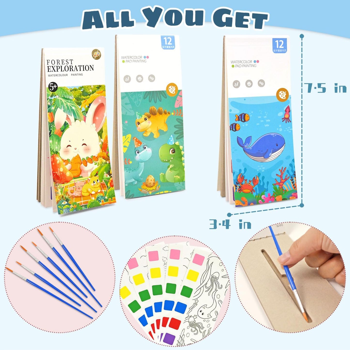 Vileafy Water Coloring Books for Kids 4-8 — 3-Pack Mess-Free Paint with Water