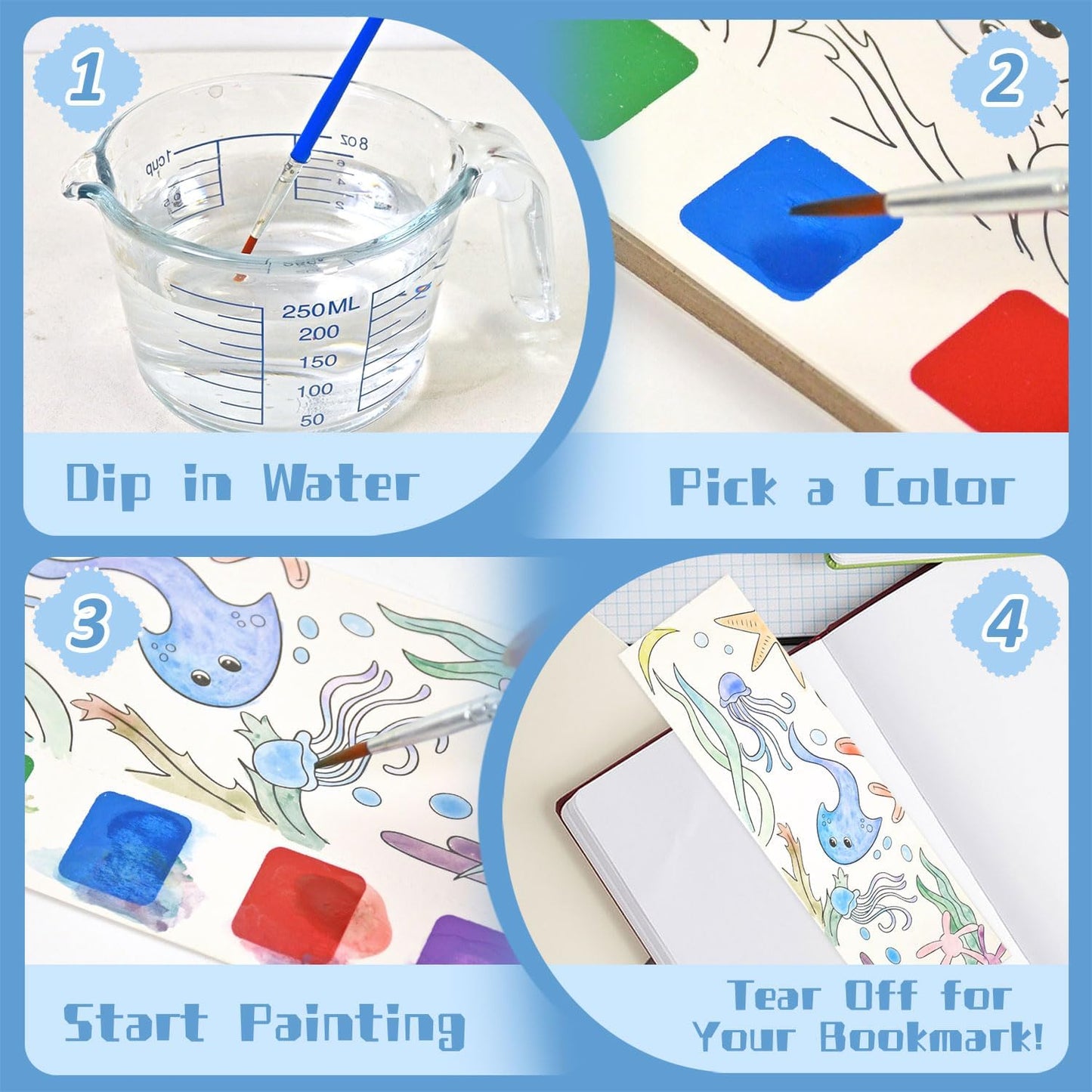 Vileafy Water Coloring Books for Kids 4-8 — 3-Pack Mess-Free Paint with Water