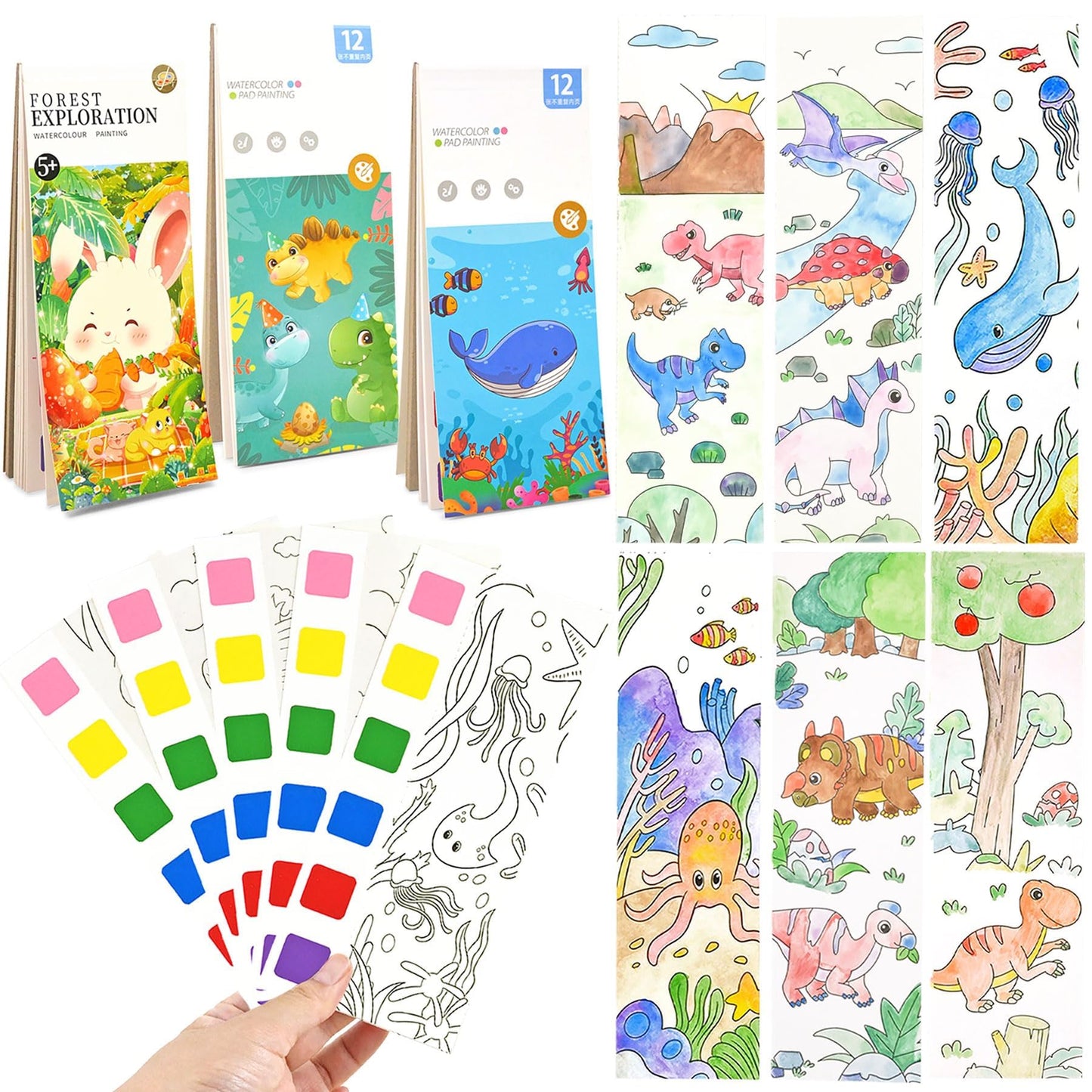 Vileafy Water Coloring Books for Kids 4-8 — 3-Pack Mess-Free Paint with Water