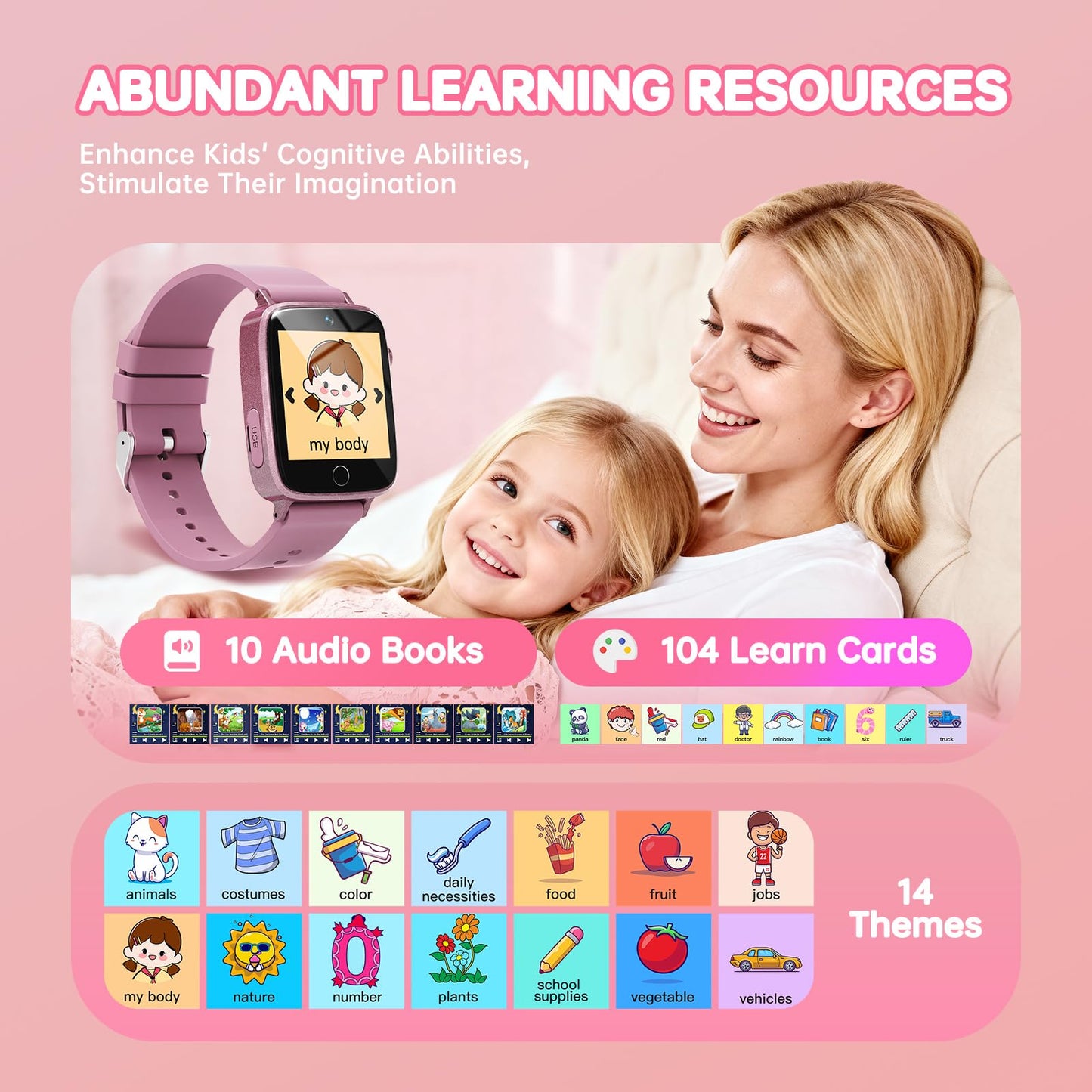 Vilicert Kids Games Watch Pink – 26 Puzzle Games, Touch Screen, 300k Camera, Ages 4-12