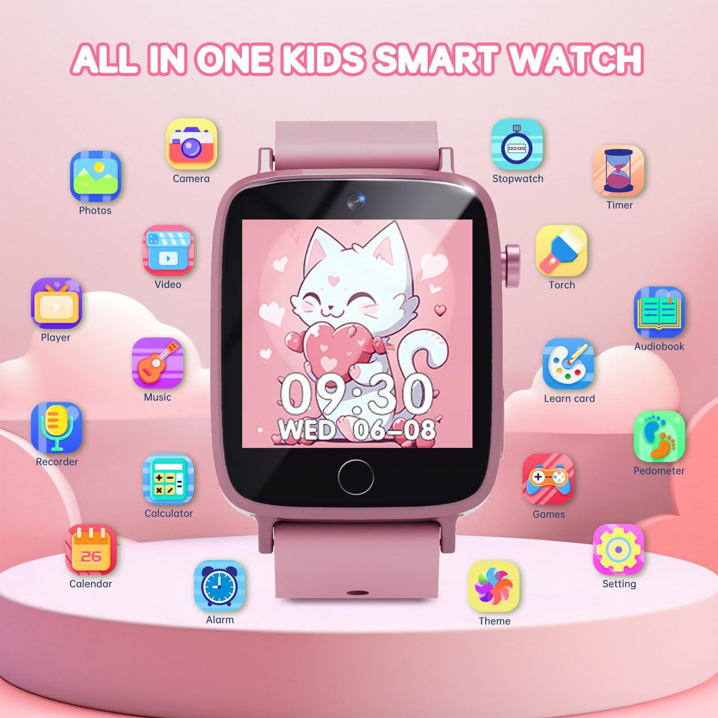 Vilicert Kids Games Watch Pink – 26 Puzzle Games, Touch Screen, 300k Camera, Ages 4-12