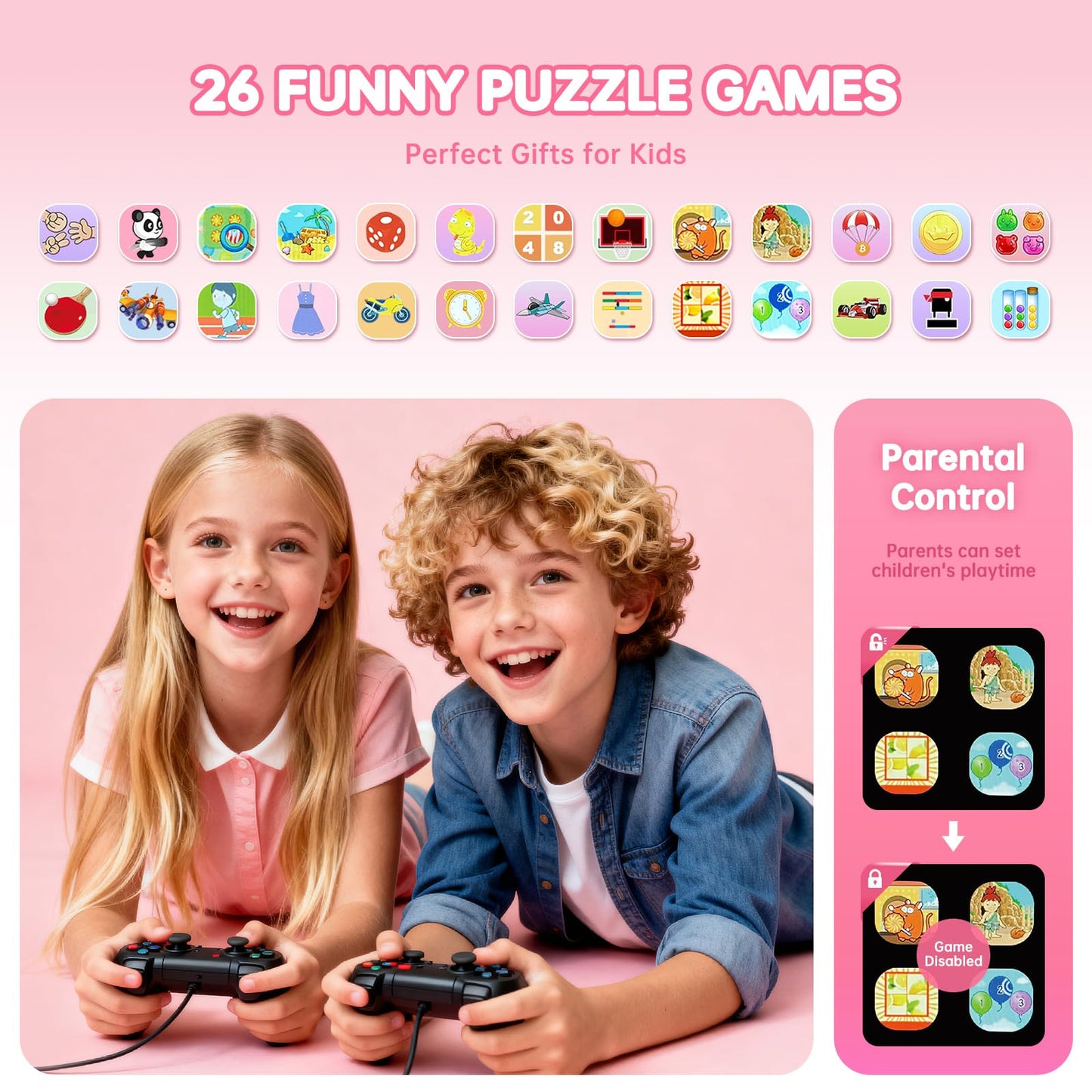 Vilicert Kids Games Watch Pink – 26 Puzzle Games, Touch Screen, 300k Camera, Ages 4-12