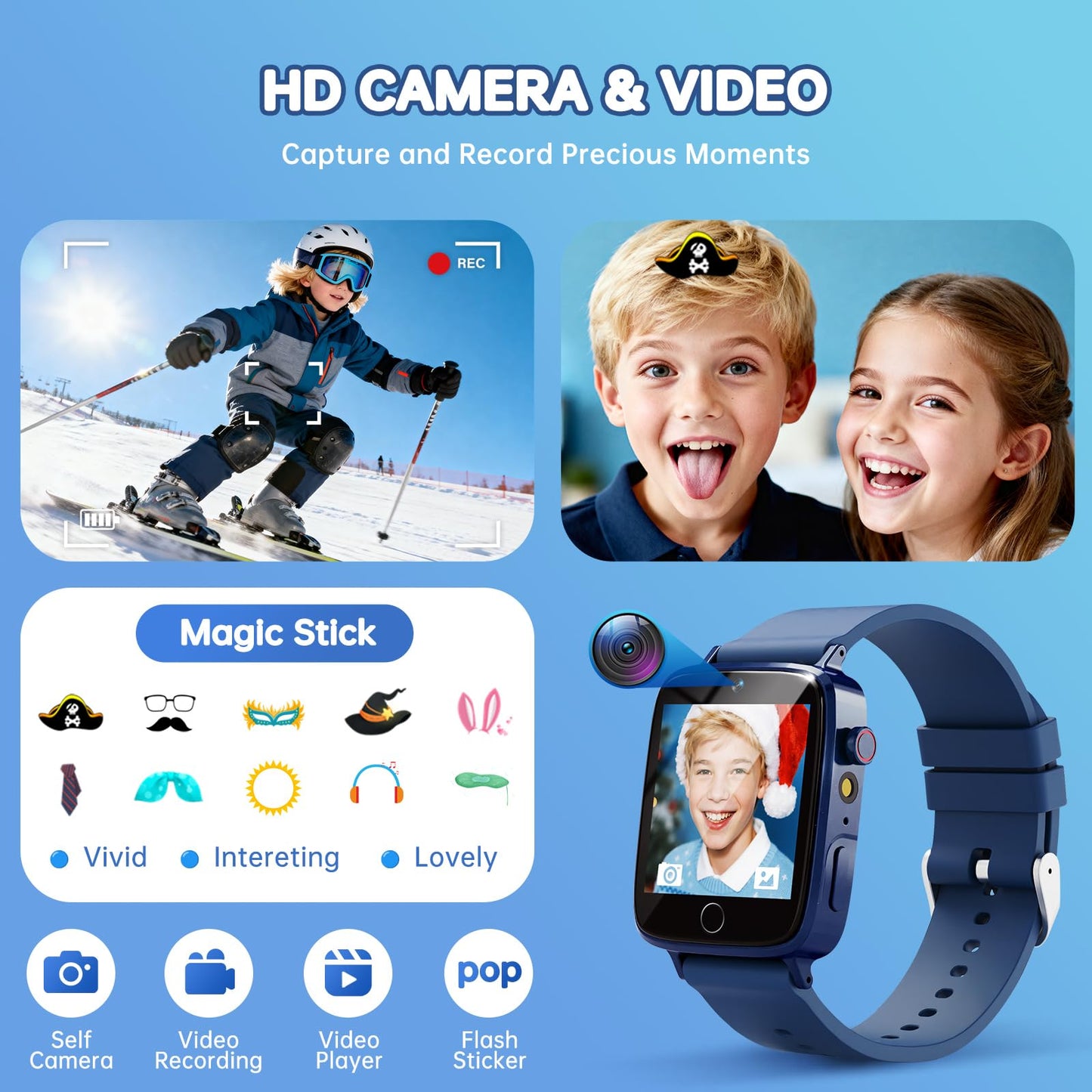 Vilicert Smart Watch for Kids – 26 Puzzle Games, HD Touch Screen, Camera & More