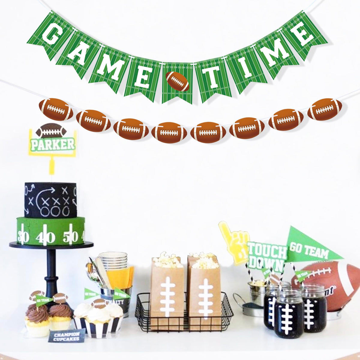VILIFEVER 2-Piece Game Time Banner & Football Garland | Indoor/Outdoor Football Party Decor