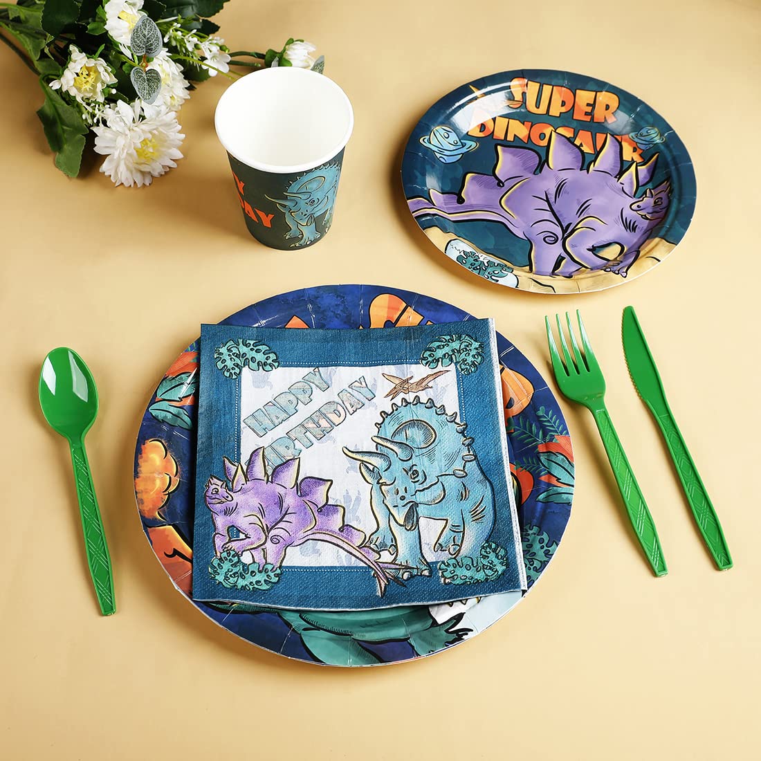 Vinfo Dinosaur Birthday Party Supplies Kit for Boys – All-in-One Dino Decor for 20 Guests